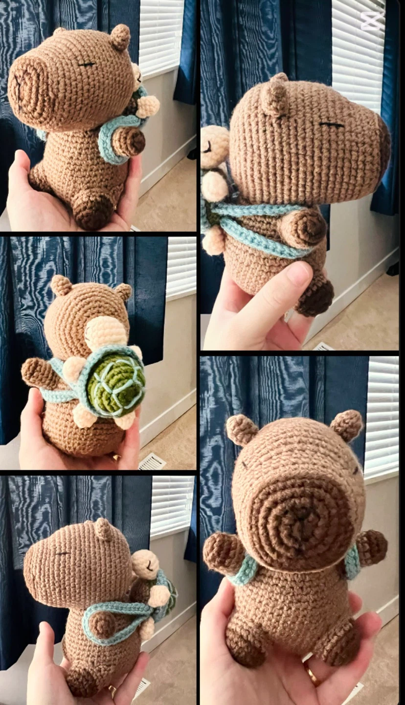 Handmade Crochet Capybara Plushie with Turtle Accessory