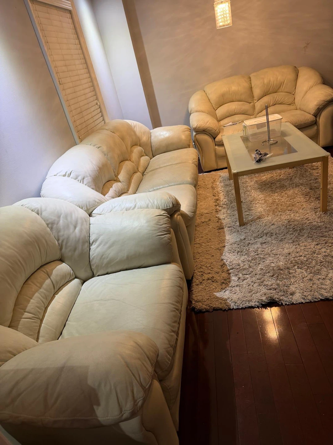 Cream Leather Sofa Set - photo 2