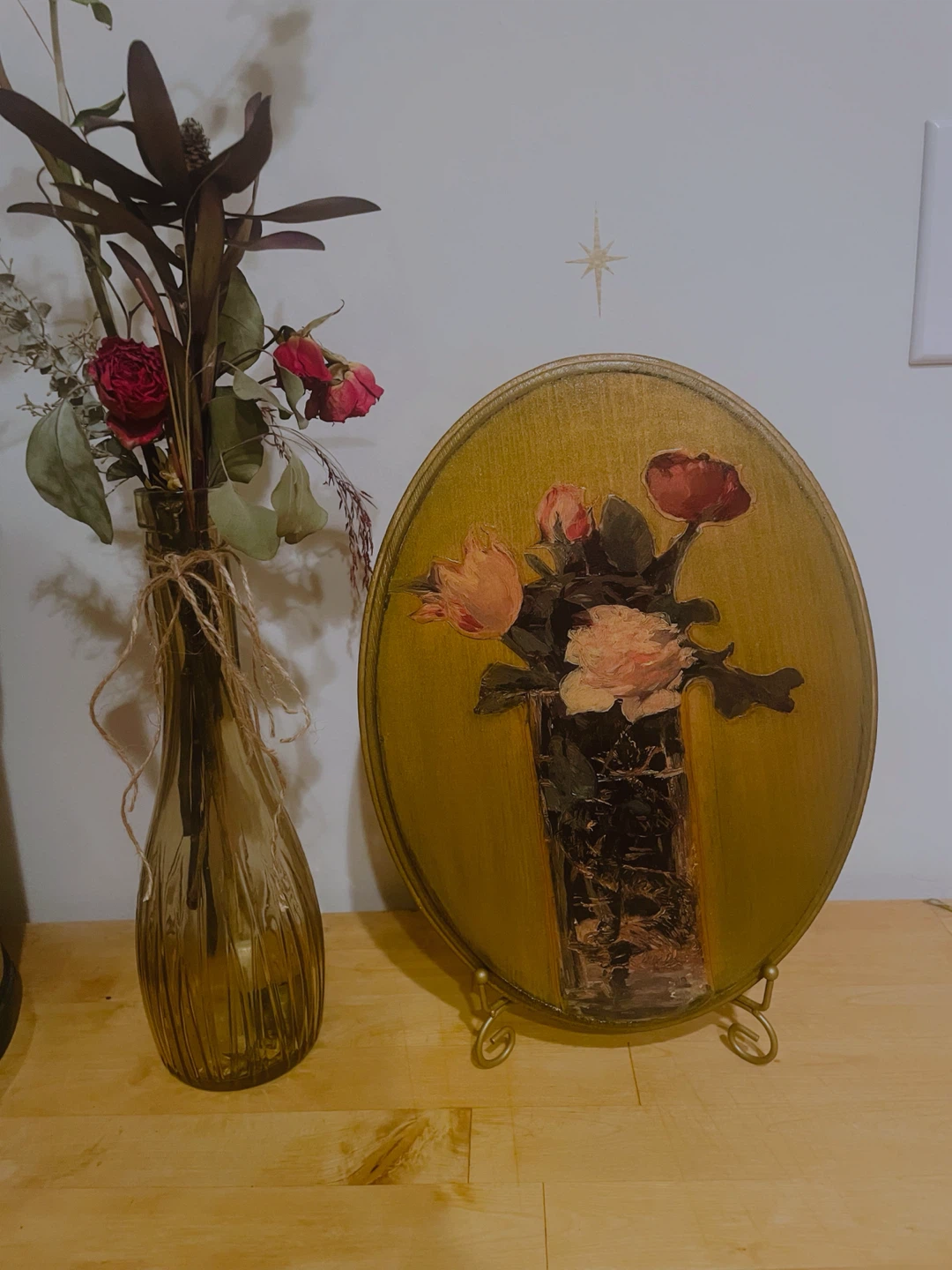 Oval Floral Painting with Gold Border