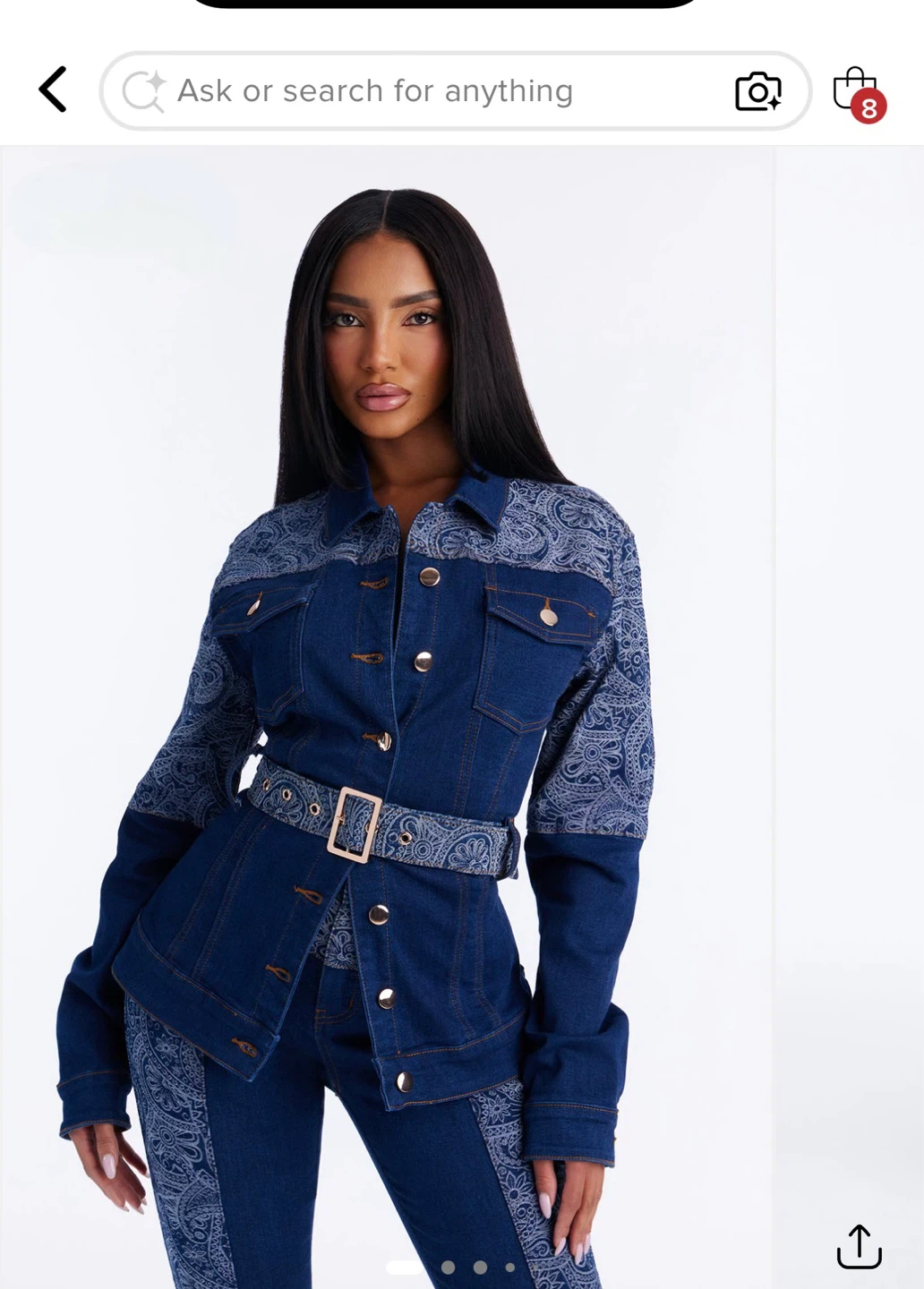 Denim Jacket and Pants Set with Paisley Print