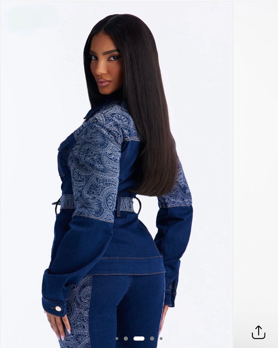 Denim Jacket and Pants Set with Paisley Print - photo 3