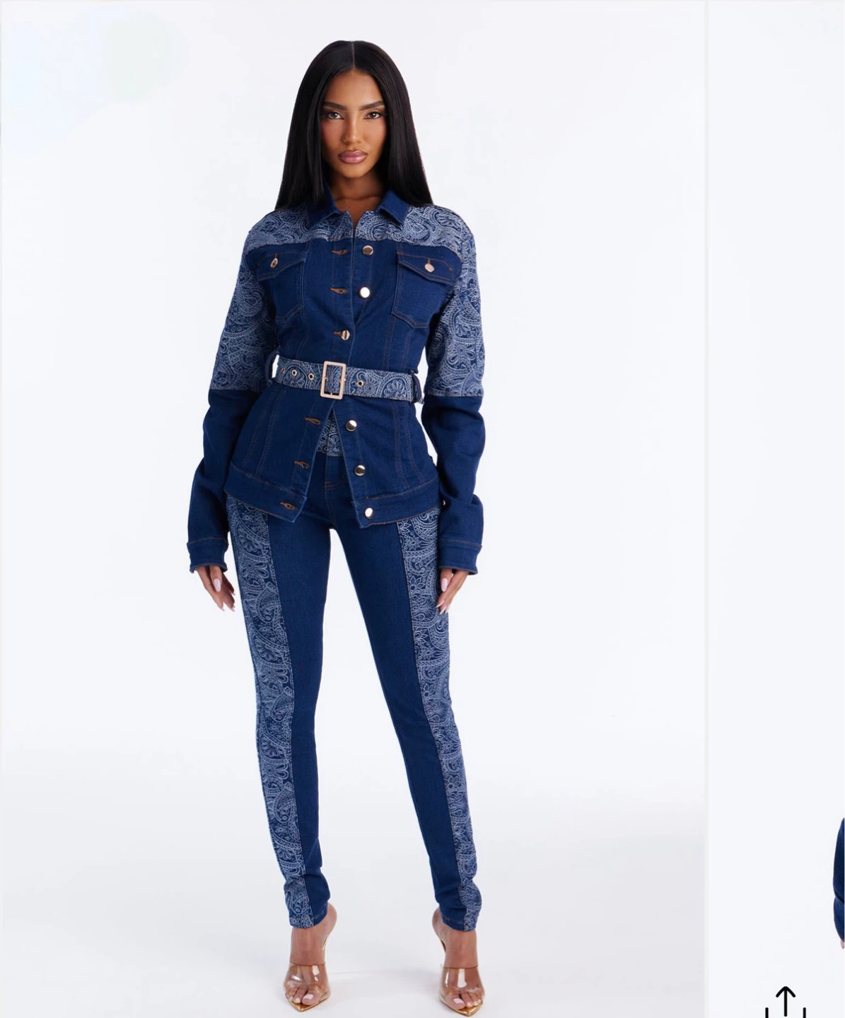 Denim Jacket and Pants Set with Paisley Print - photo 2