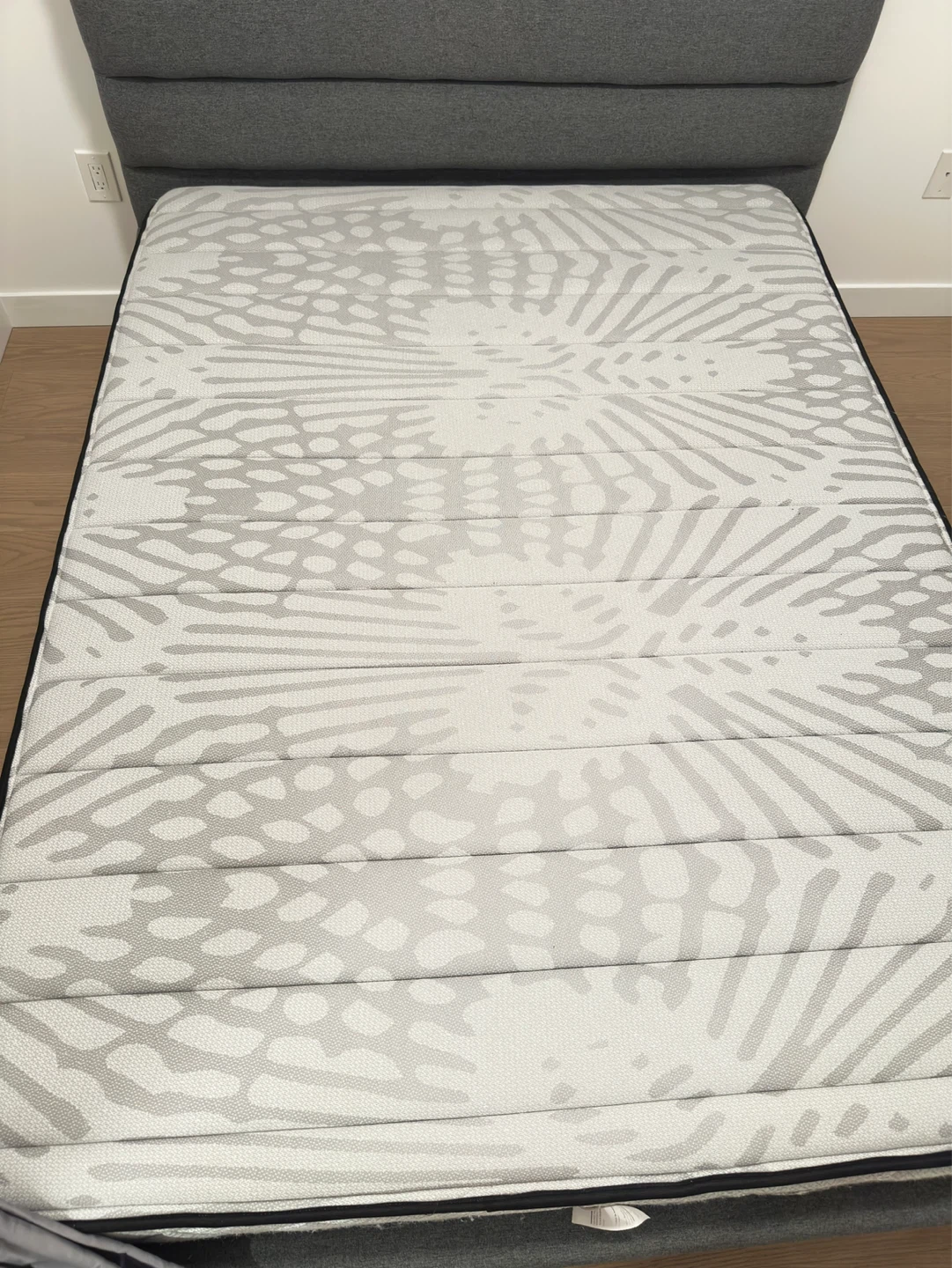 Grey upholstered queen bed frame and mattress - photo 3