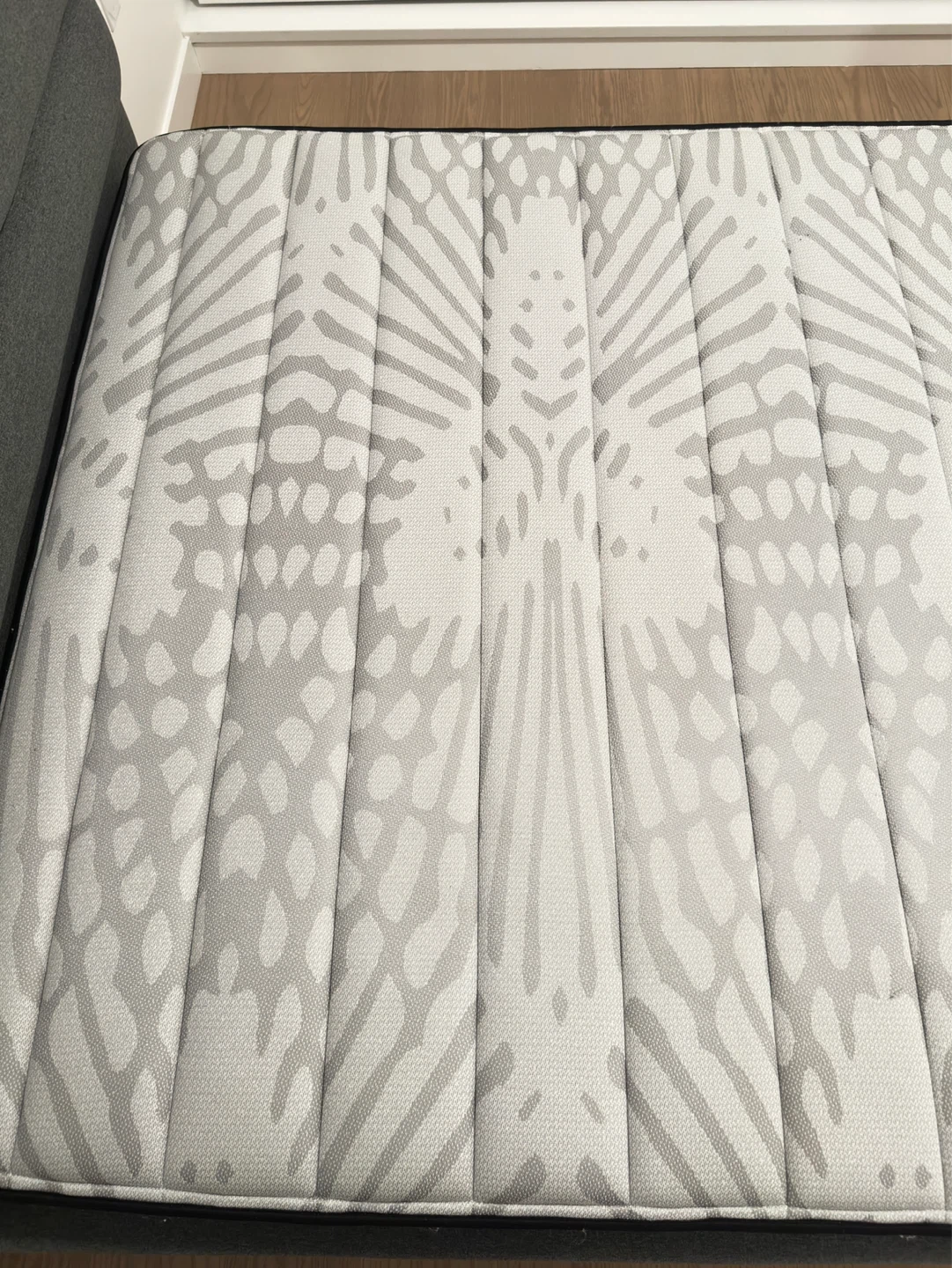 Grey upholstered queen bed frame and mattress - photo 4