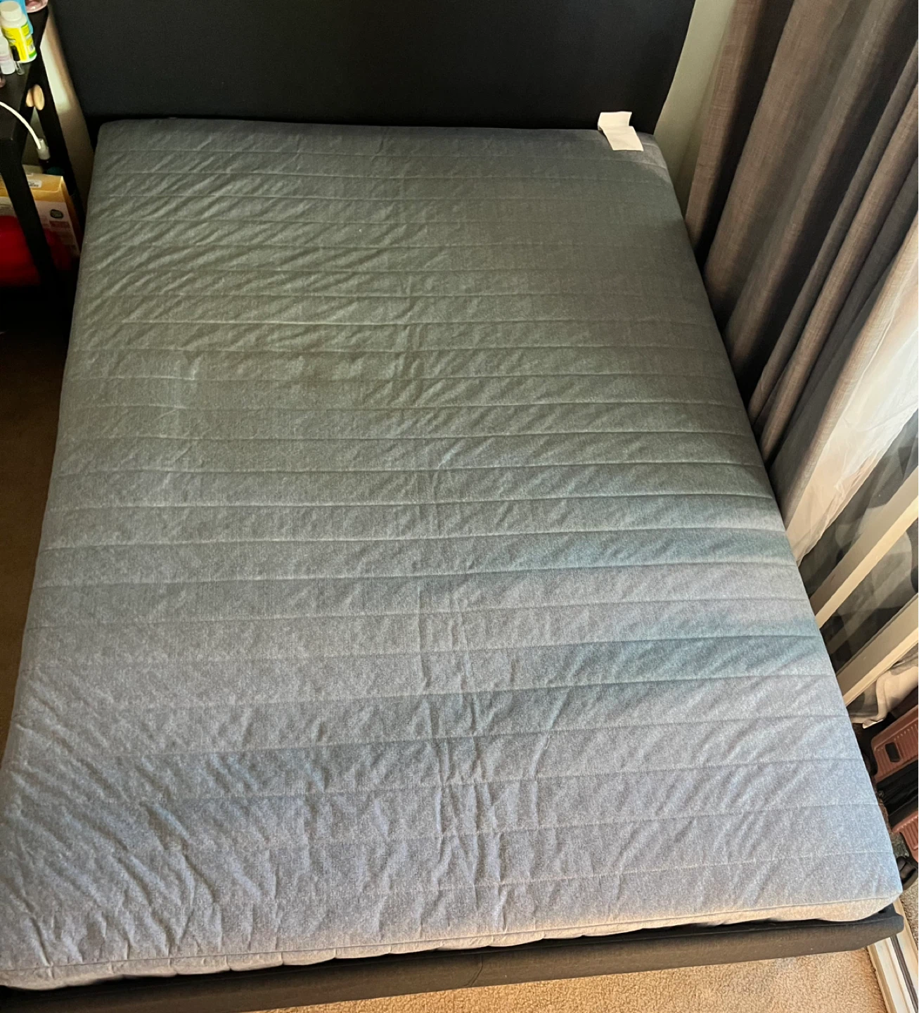 Grey Upholstered Twin Bed Frame with Headboard