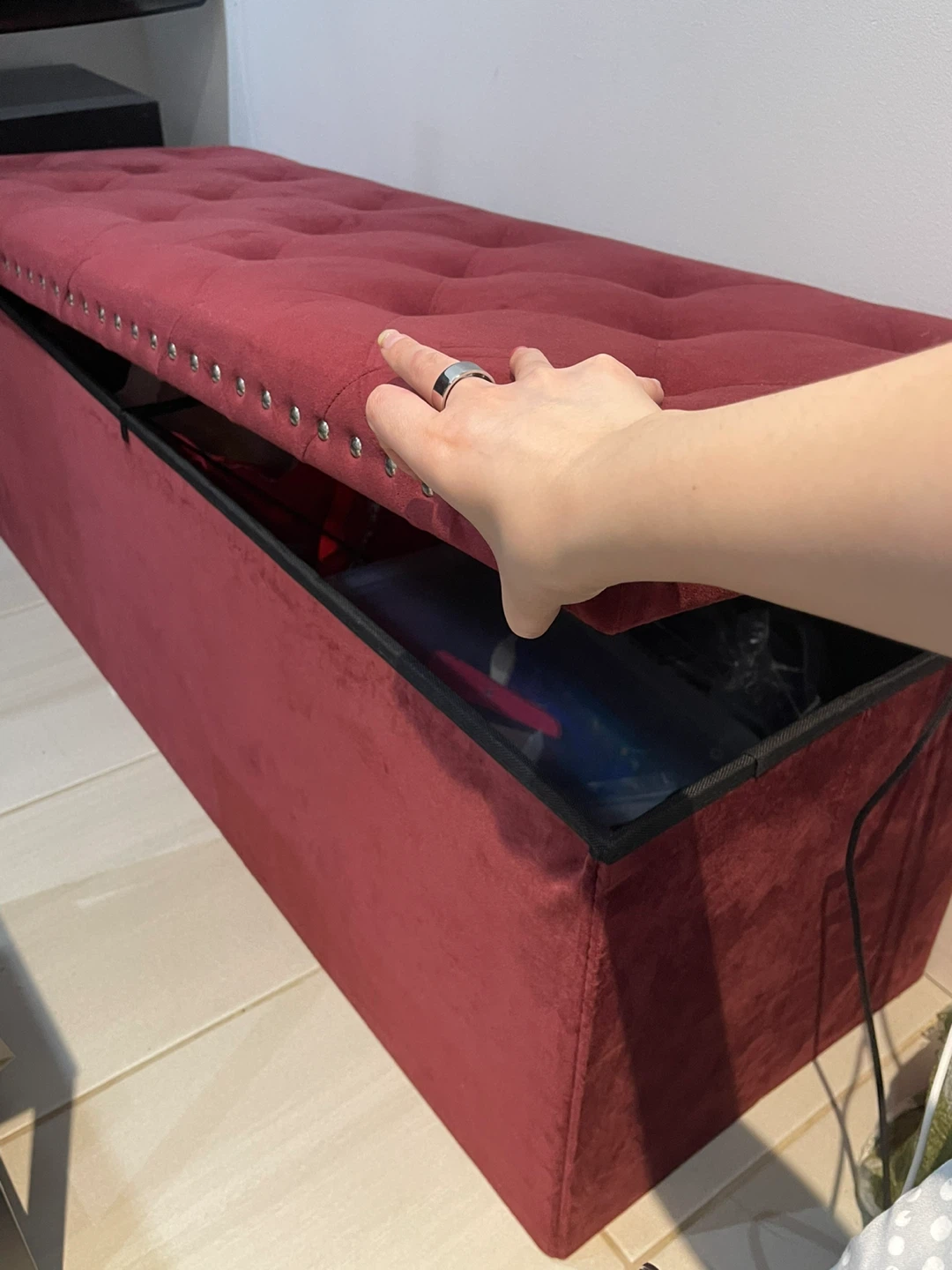 PINPLUS Velvet Storage Ottoman Bench - Red - photo 2