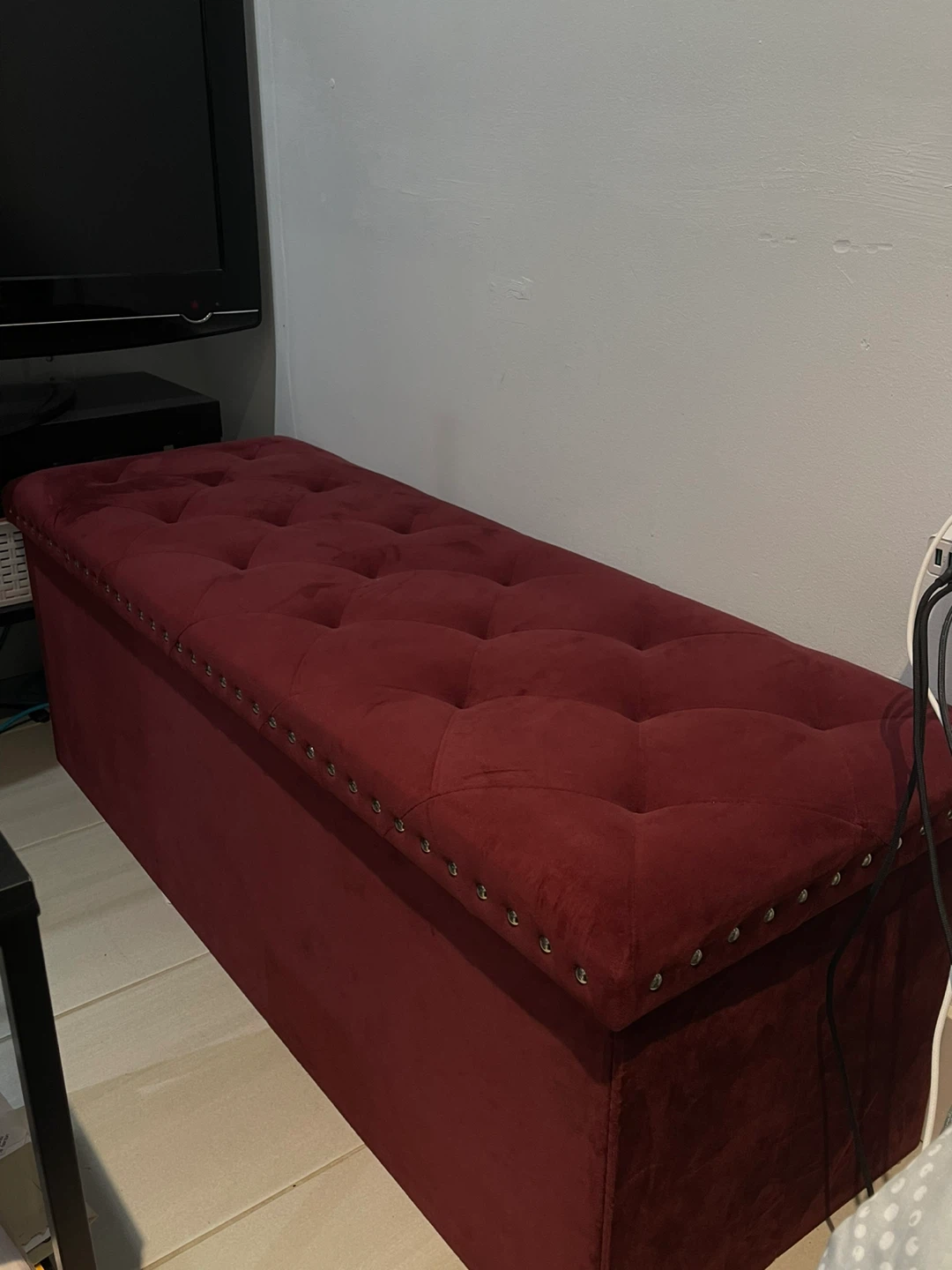 PINPLUS Velvet Storage Ottoman Bench - Red