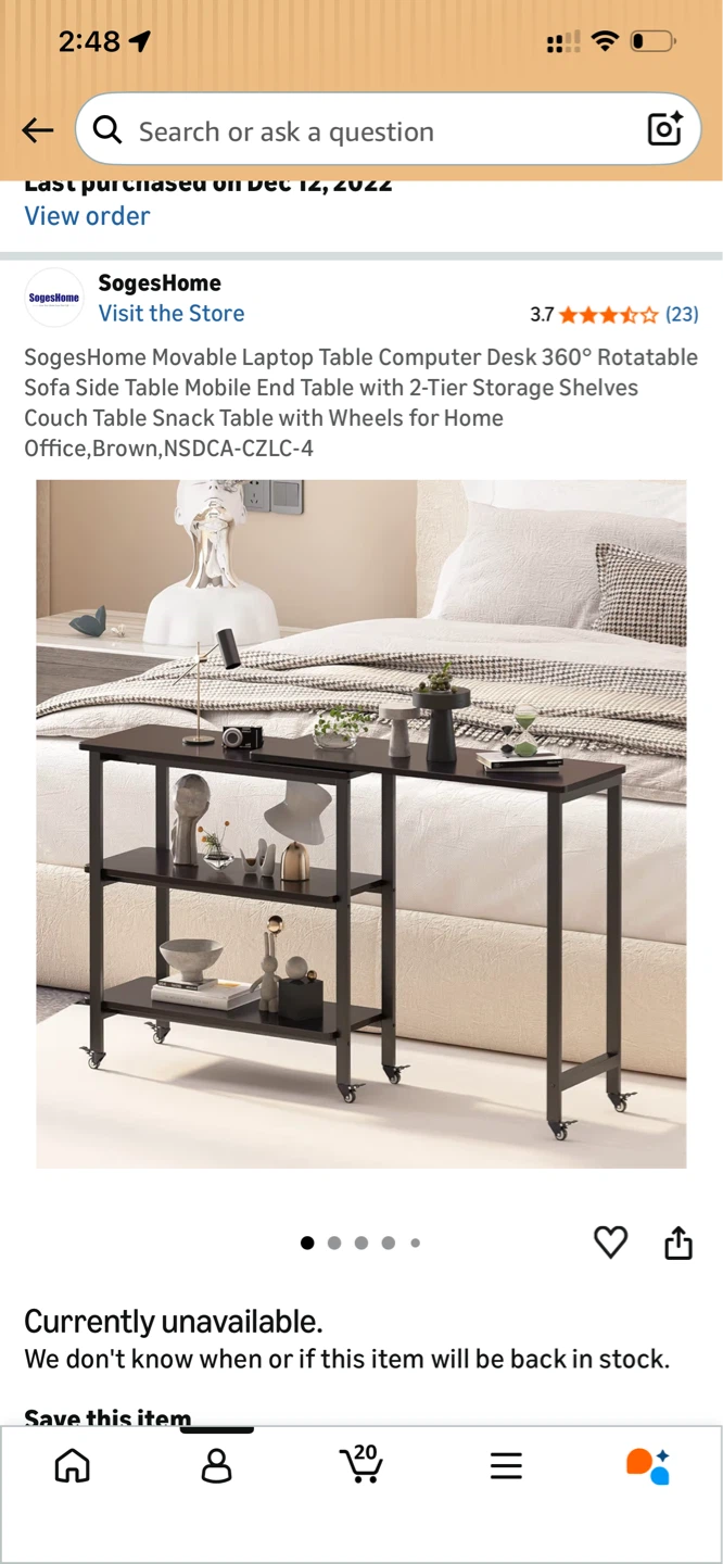 SogesHome Movable Laptop Table Computer Desk with Wheels
