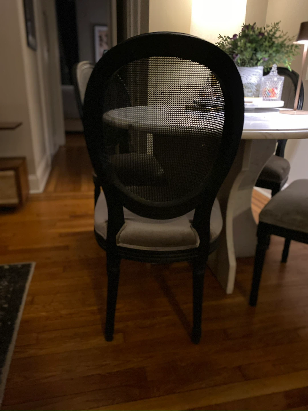 Velvet Upholstered Cane Back Dining Chairs - Set of 3 - photo 2