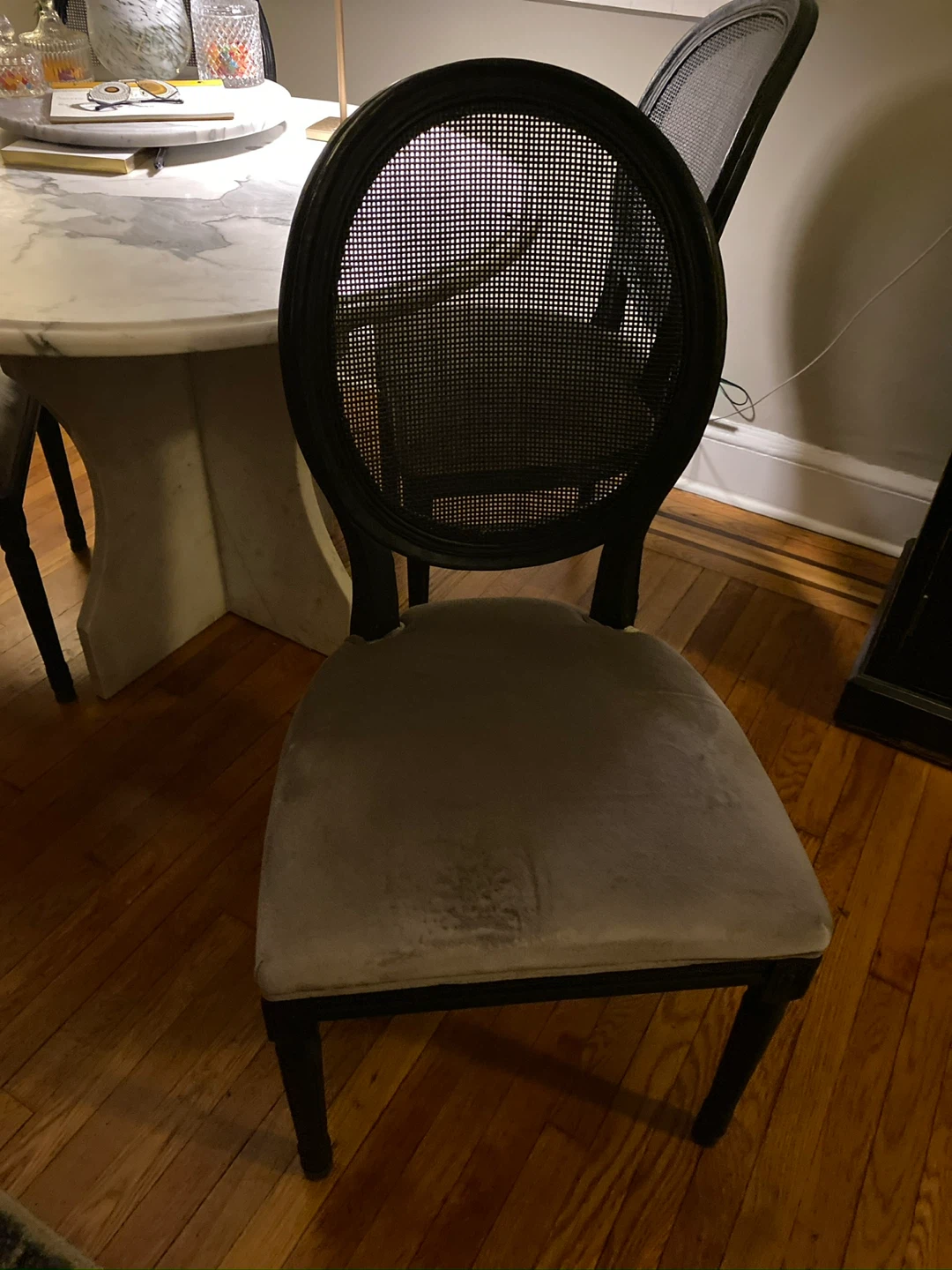 Velvet Upholstered Cane Back Dining Chairs - Set of 3 - photo 3