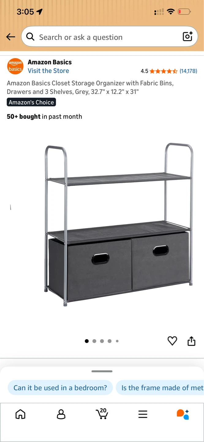 Amazon Basics Store Storage Organizer with Fabric Bins, Drawers