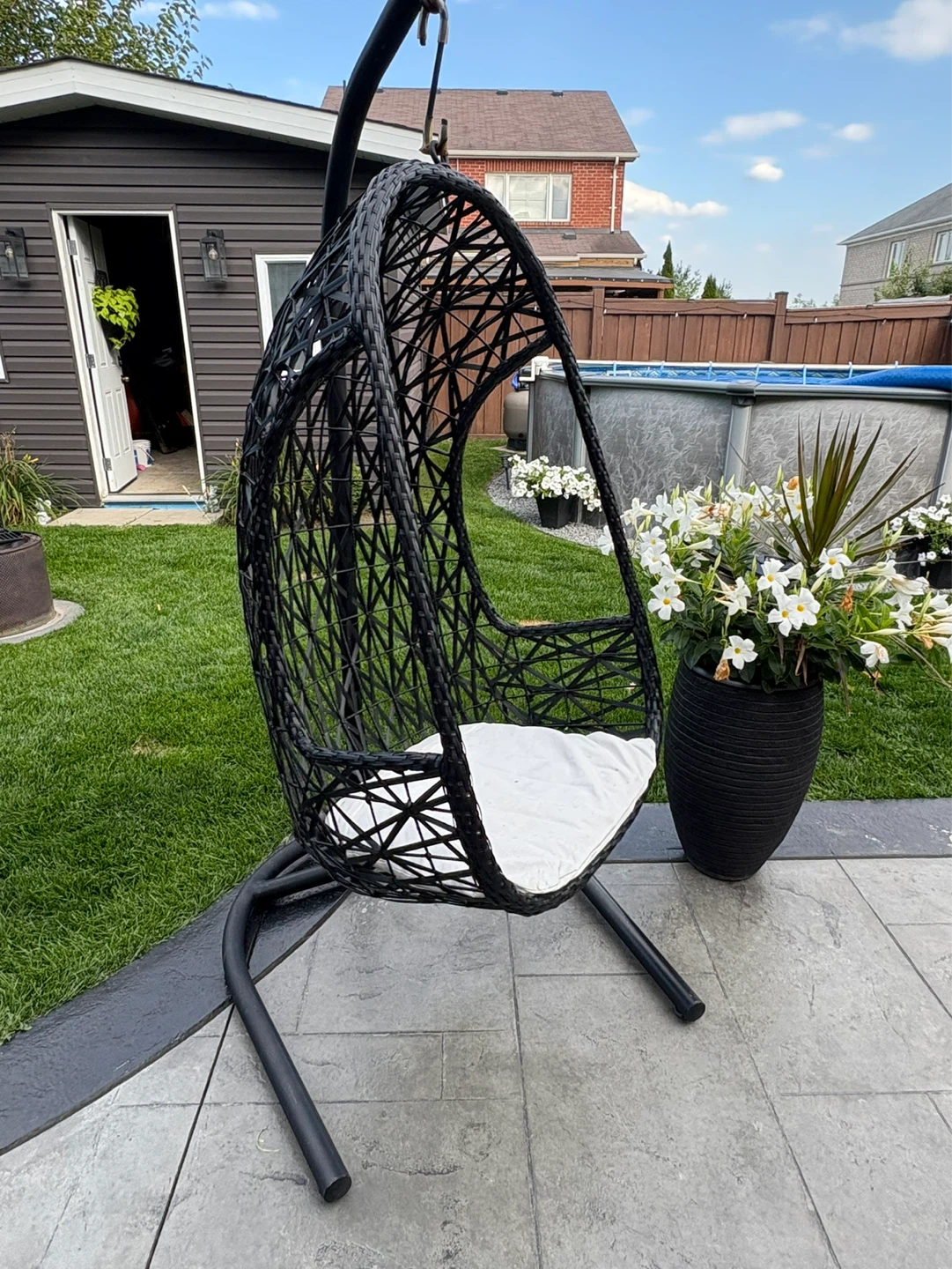 Black Hanging Egg Chair with Cushion - photo 2