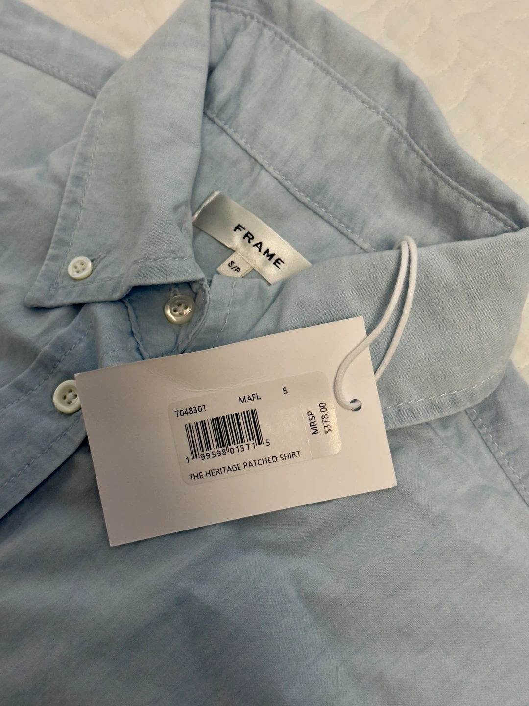 [NEW] FRAME The Heritage Patched Shirt - Light Blue - Size S - photo 3