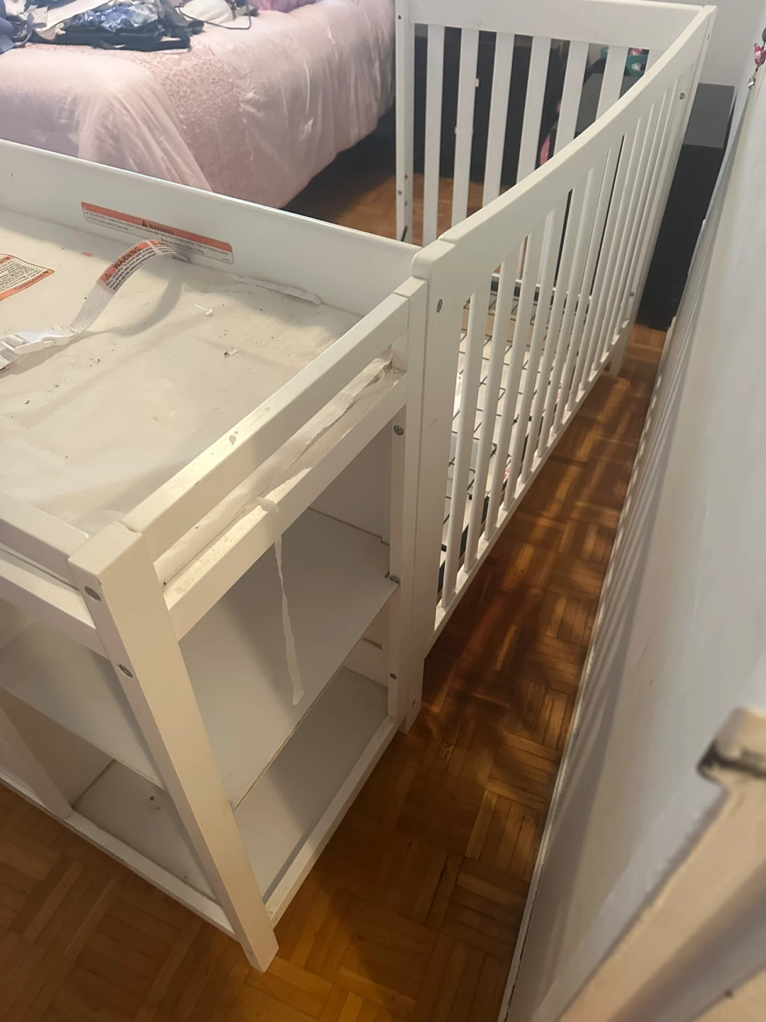 White Baby Crib with Changing Station and Drawers - photo 2