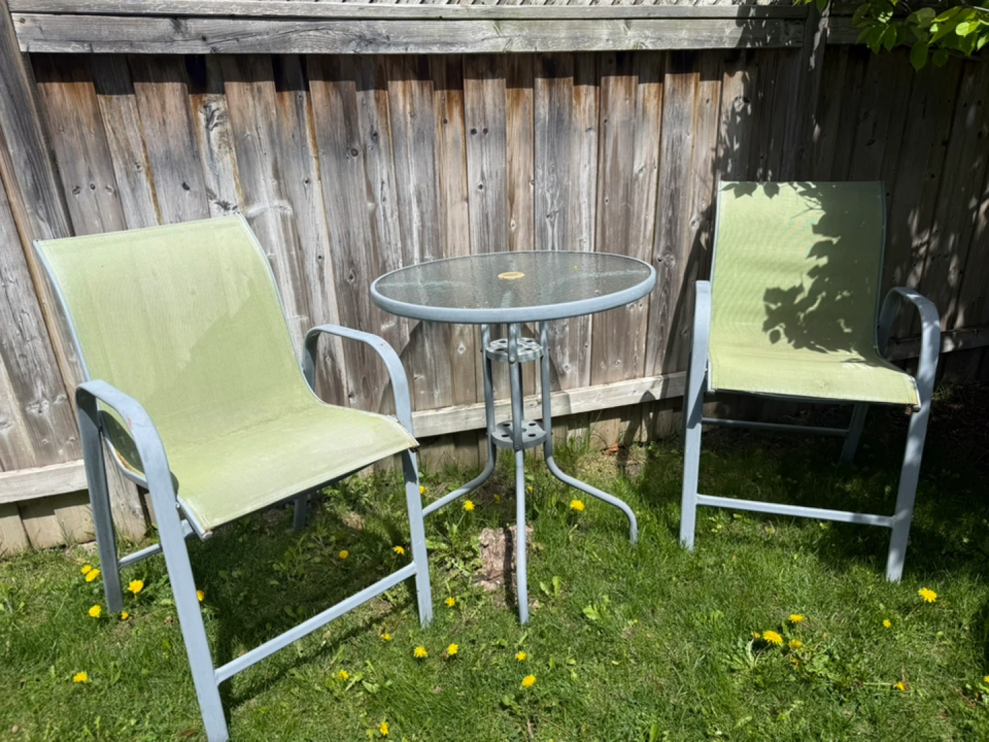 Glass Top Patio Table with 2 Chairs