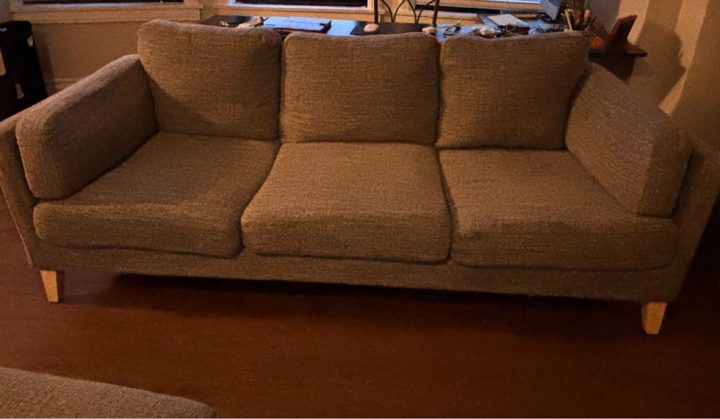 Gray Fabric 3-Seater Sofa with 2 Ottomans
