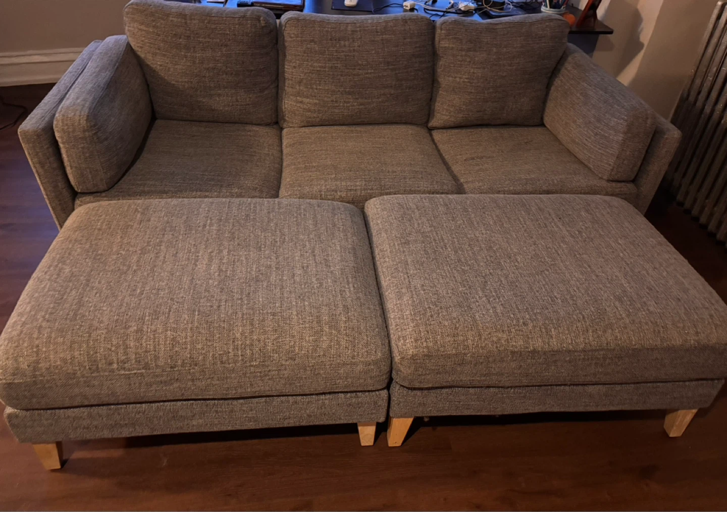 Gray Fabric 3-Seater Sofa with 2 Ottomans - photo 4