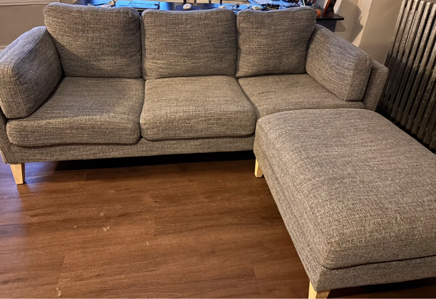 Gray Fabric 3-Seater Sofa with 2 Ottomans - photo 5