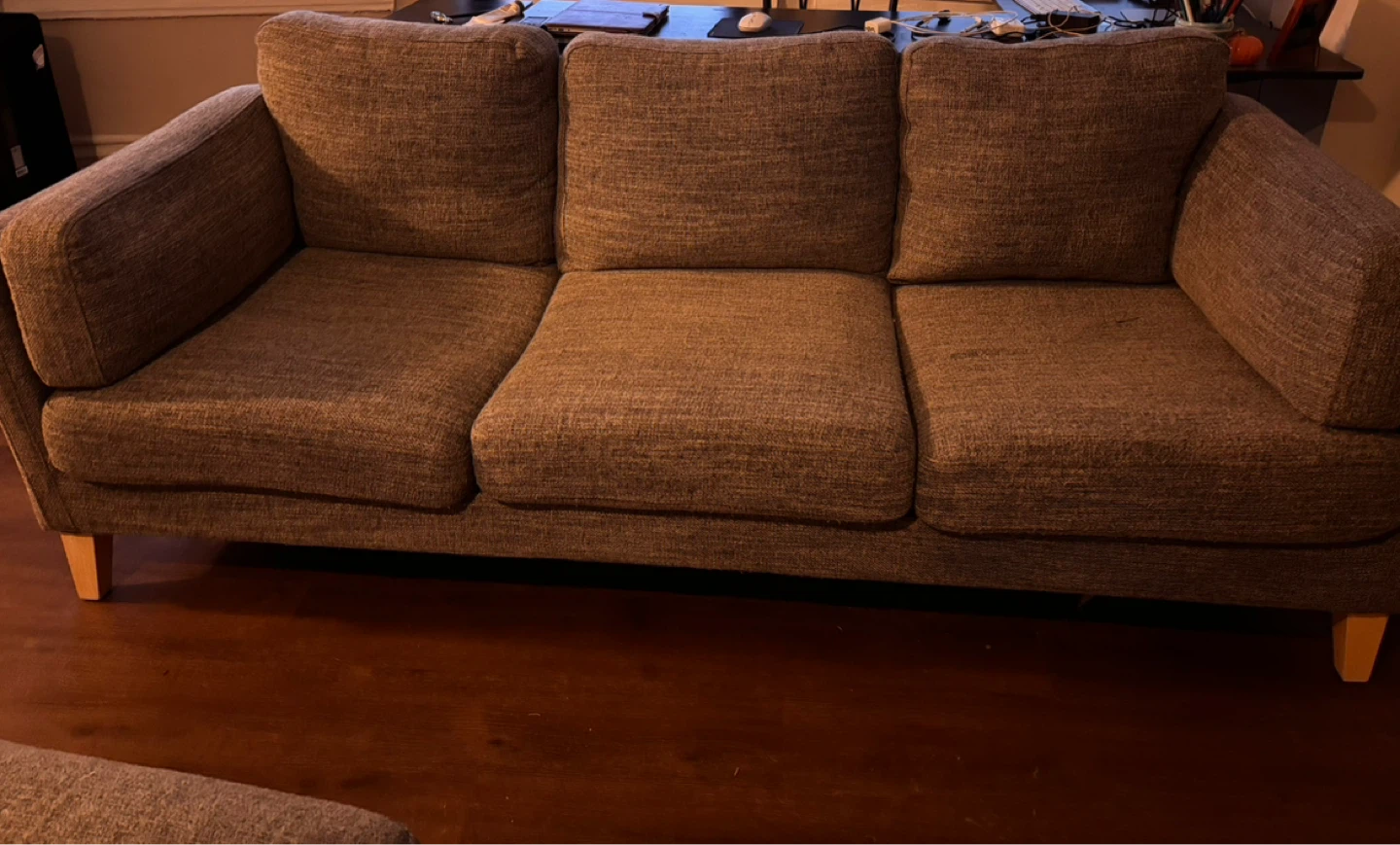 Gray Fabric 3-Seater Sofa with 2 Ottomans - photo 2