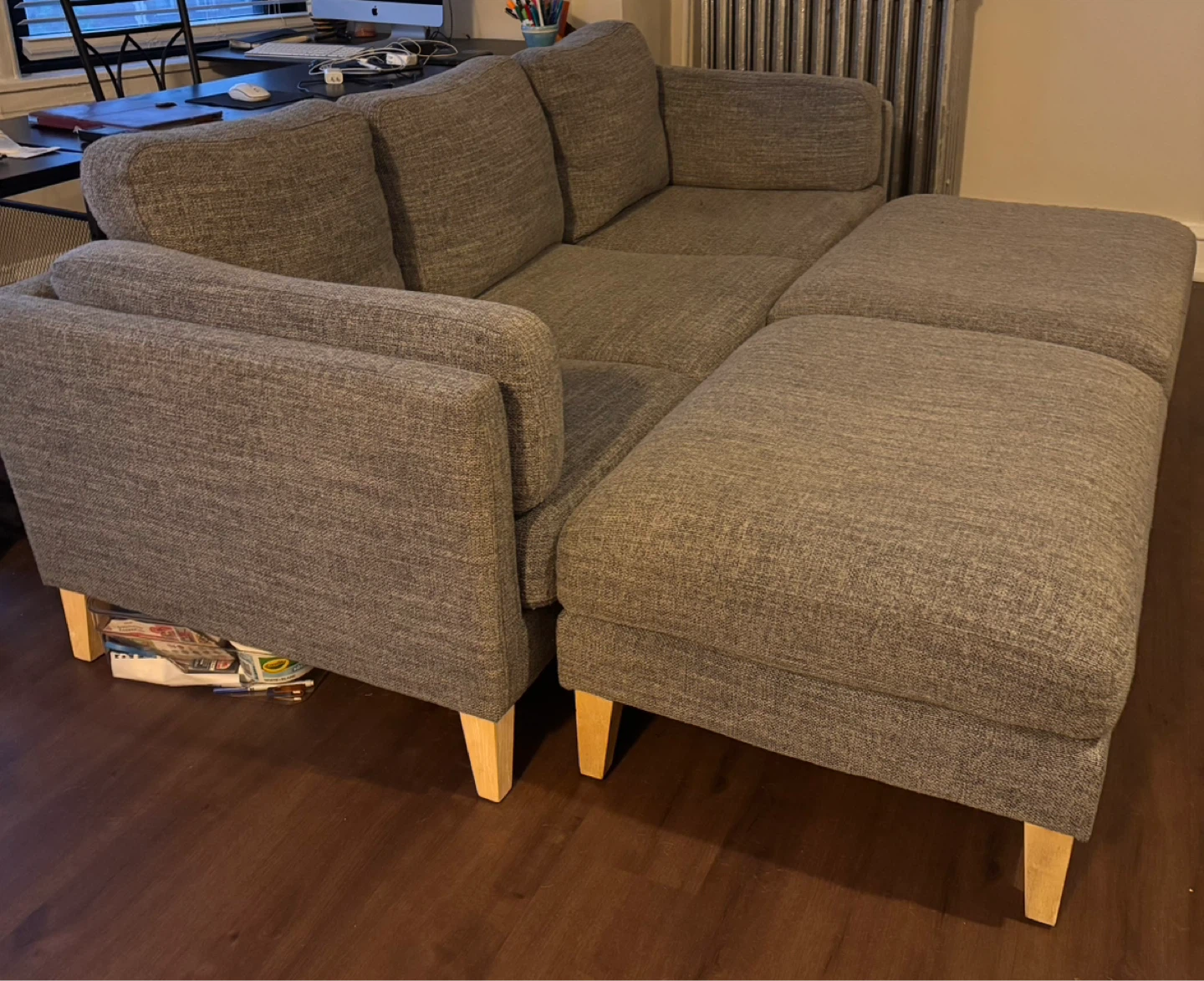 Gray Fabric 3-Seater Sofa with 2 Ottomans - photo 3
