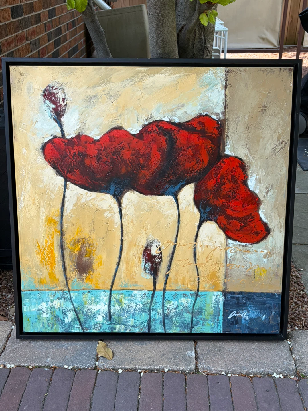 Textured Red Poppy Abstract Art Painting