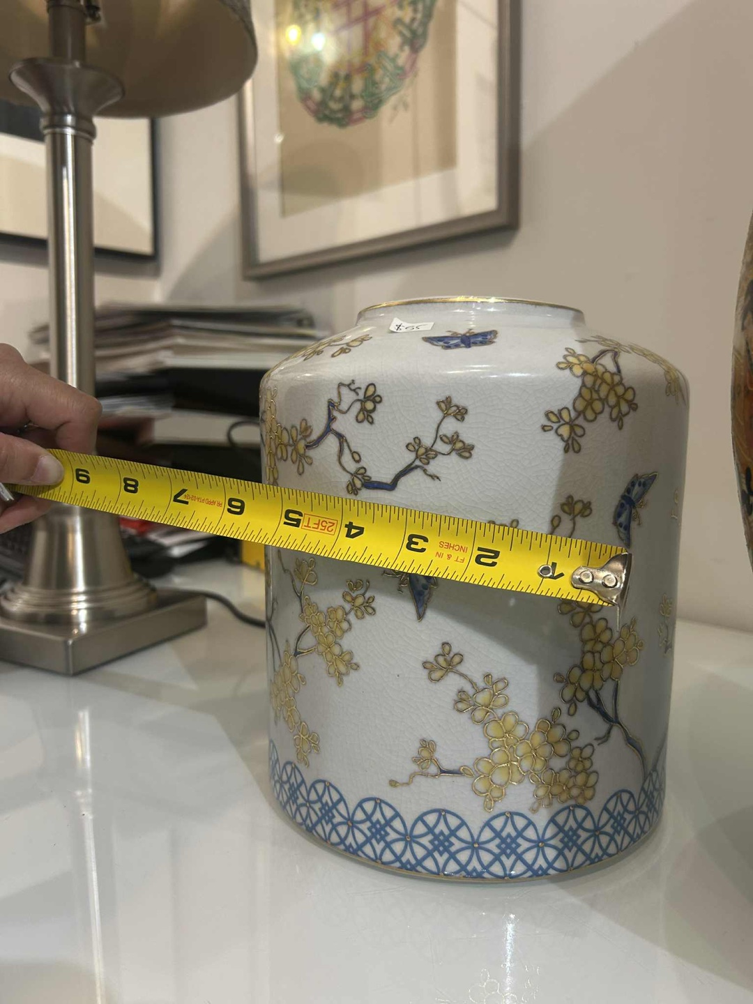 Decorative Ginger Jar with Floral and Butterfly Design - photo 2