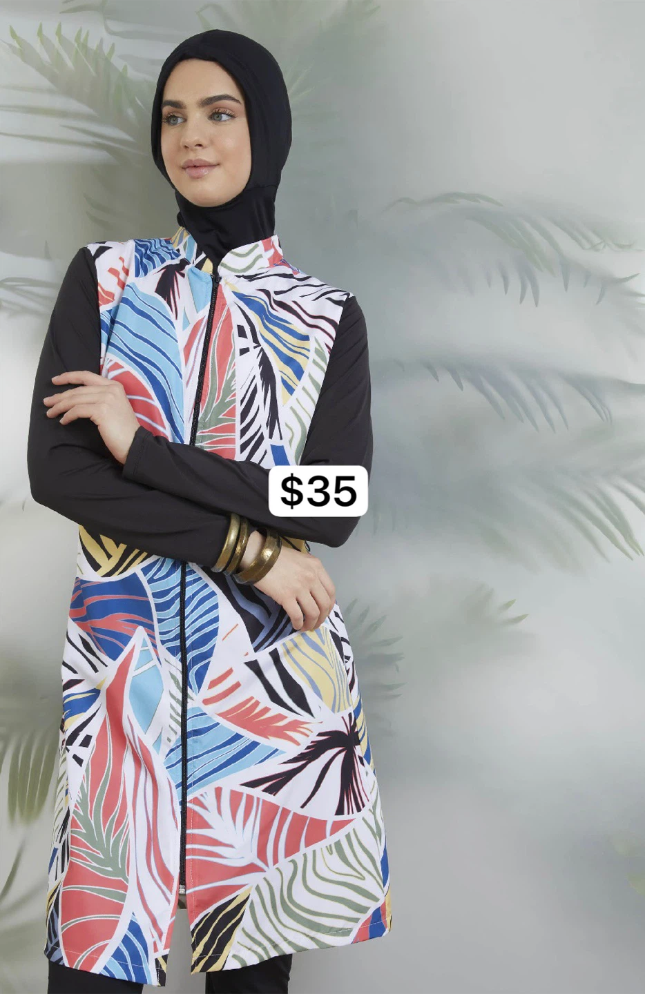 Women's Modest Swimsuit Cover-Up with Colorful Print