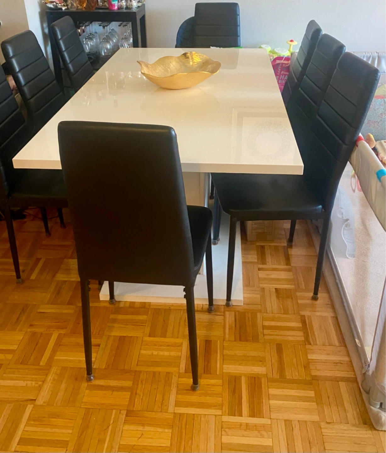 White Dining Table with 6 Black Chairs - photo 3