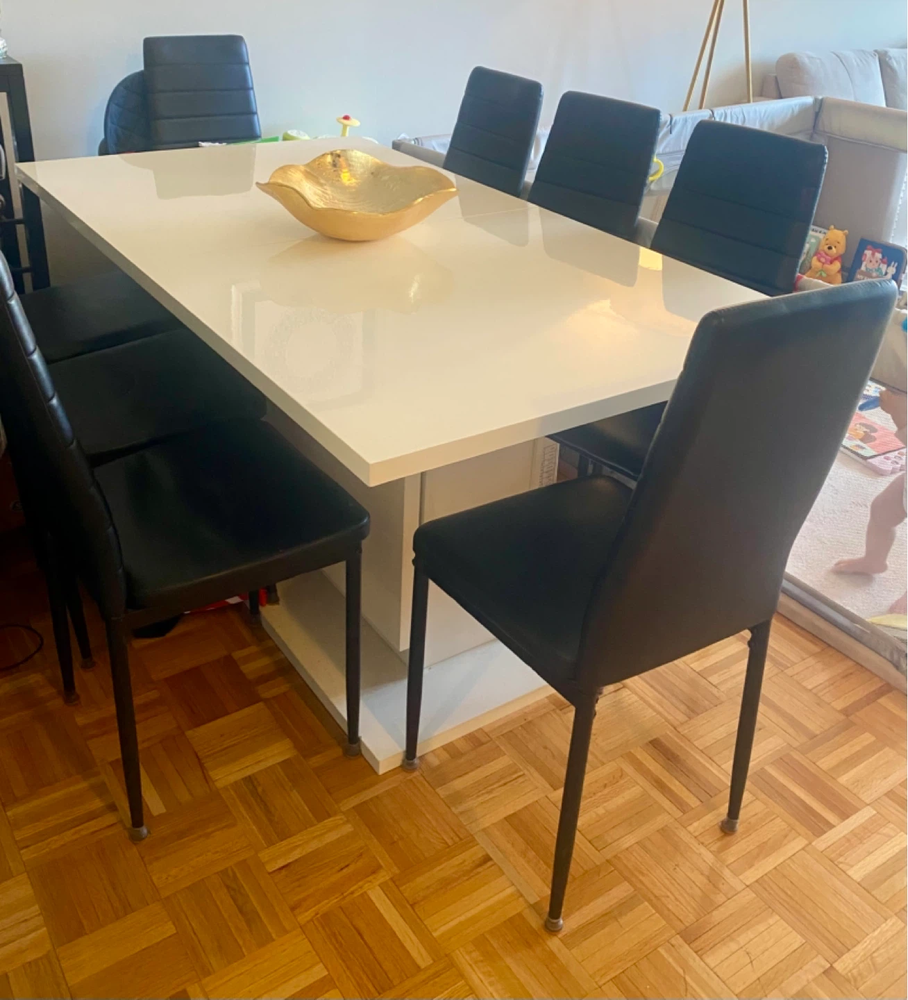 White Dining Table with 6 Black Chairs - photo 2
