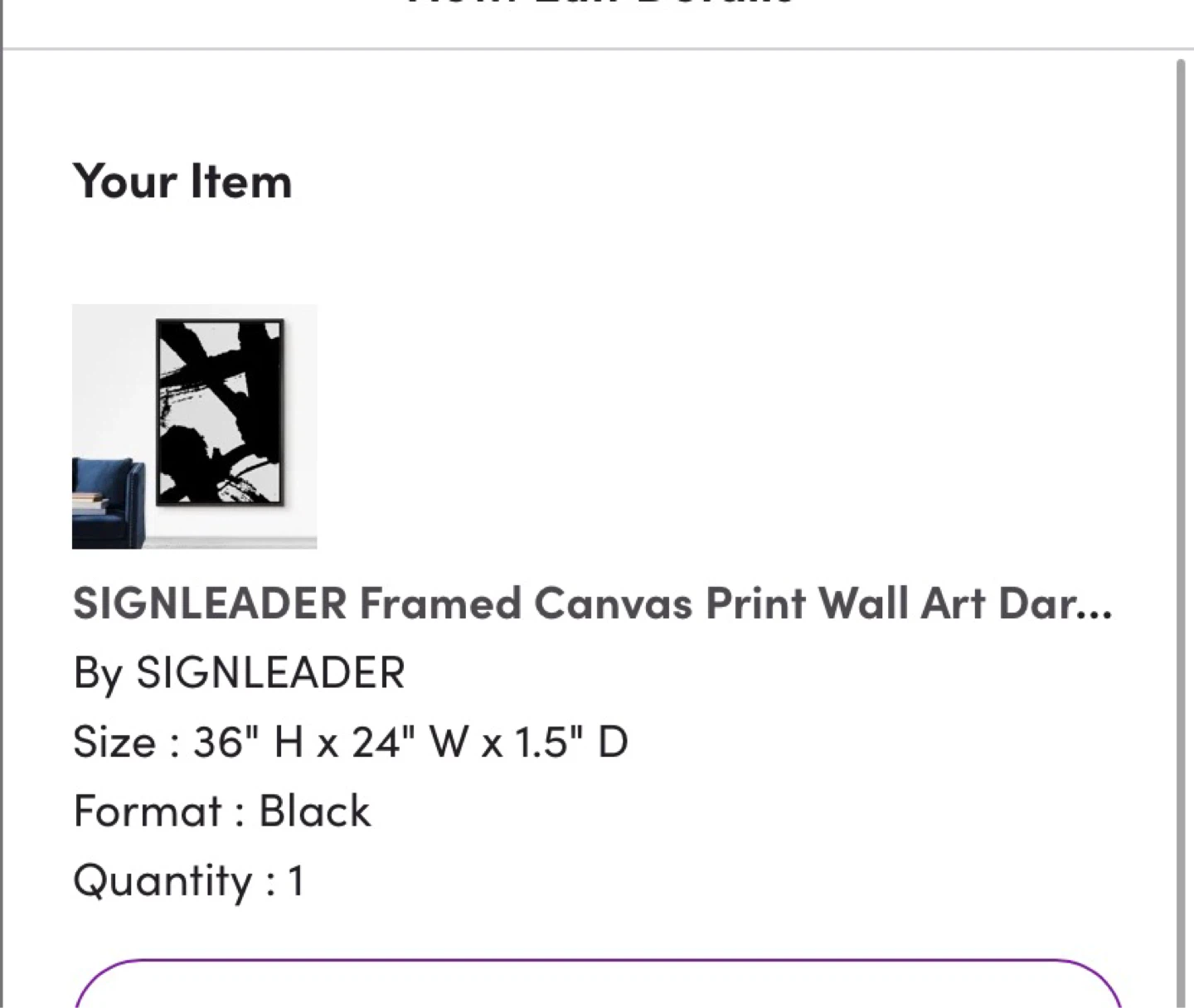SIGNLEADER Framed Canvas Print Wall Art - Black Abstract - photo 3