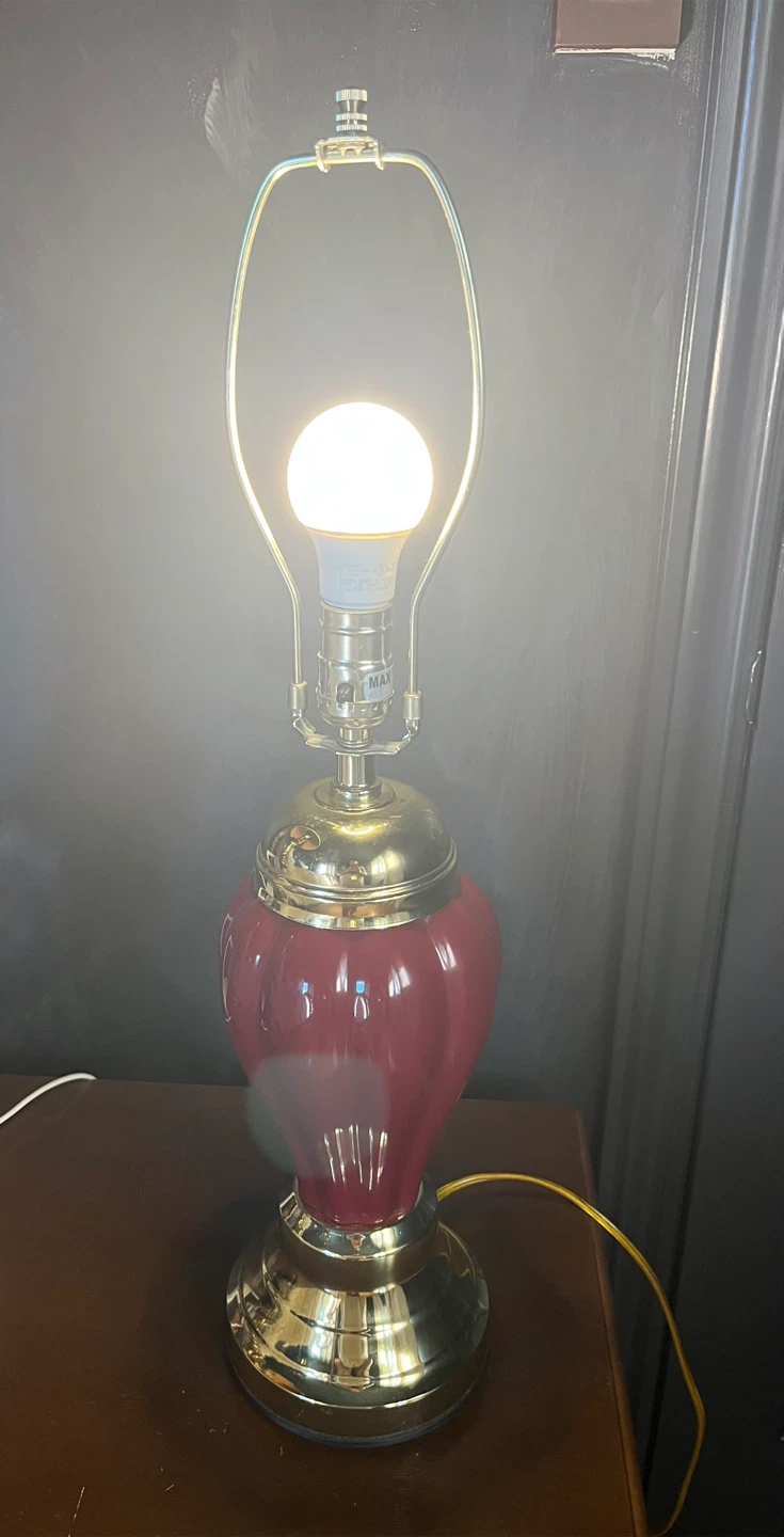 Vintage Red Ceramic and Brass Table touch Lamp - photo 4