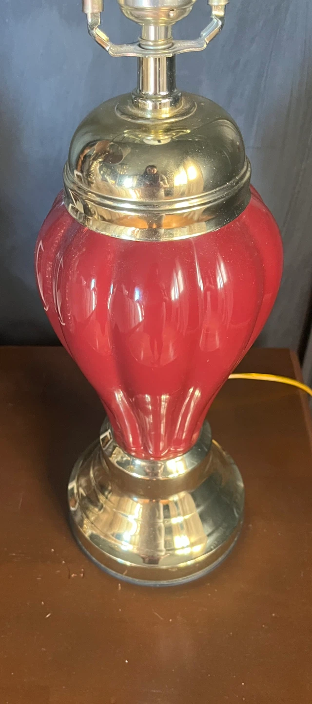 Vintage Red Ceramic and Brass Table touch Lamp - photo 3