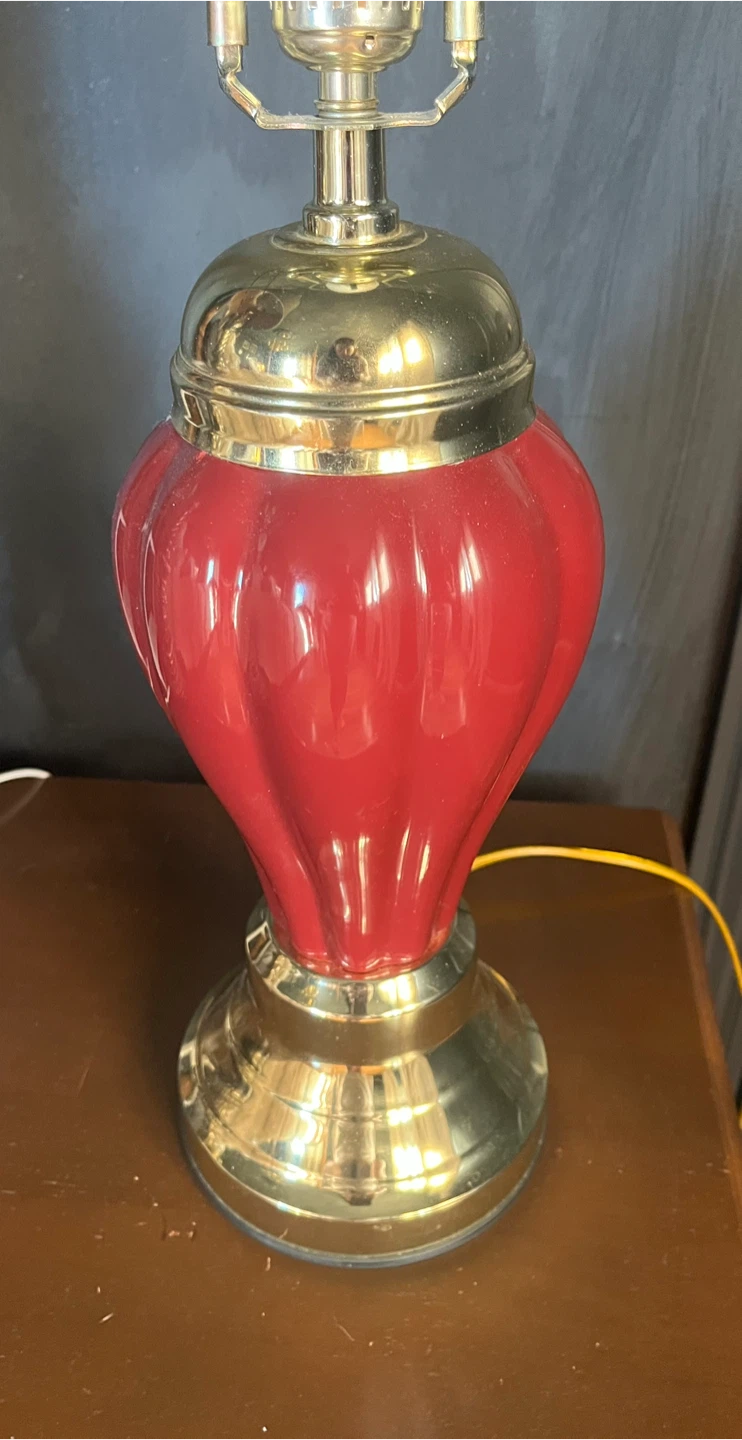Vintage Red Ceramic and Brass Table touch Lamp - photo 2