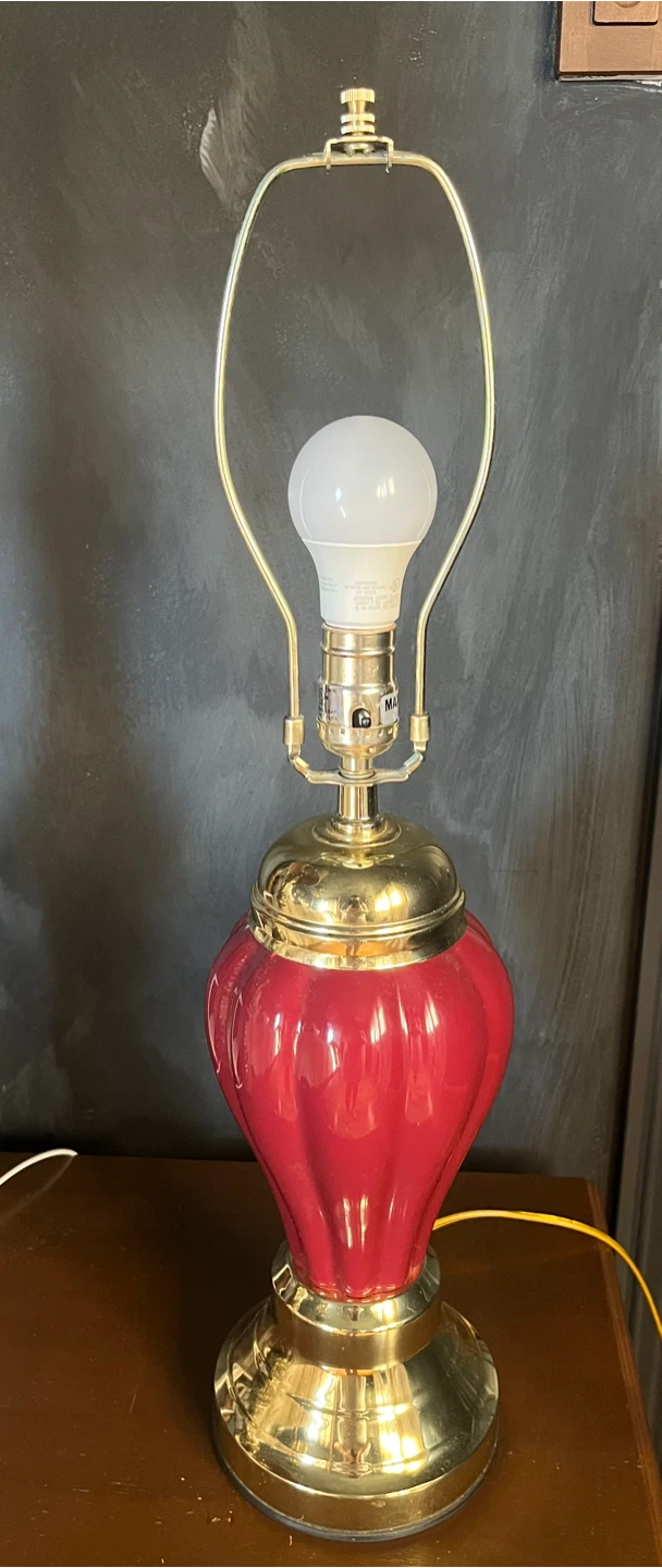 Vintage Red Ceramic and Brass Table touch Lamp