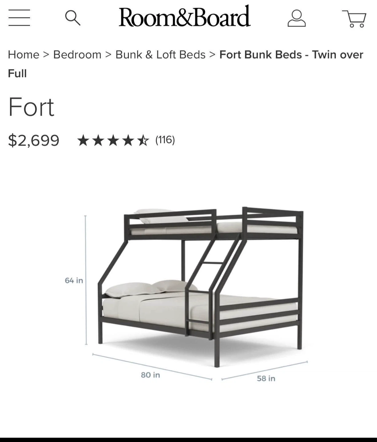 Room & Board Fort Bunk Bed - Twin over Full - Black