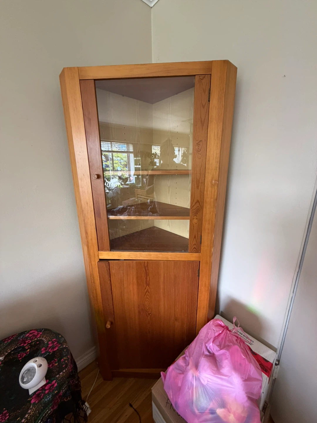 Wooden Corner Cabinet with Glass Display
