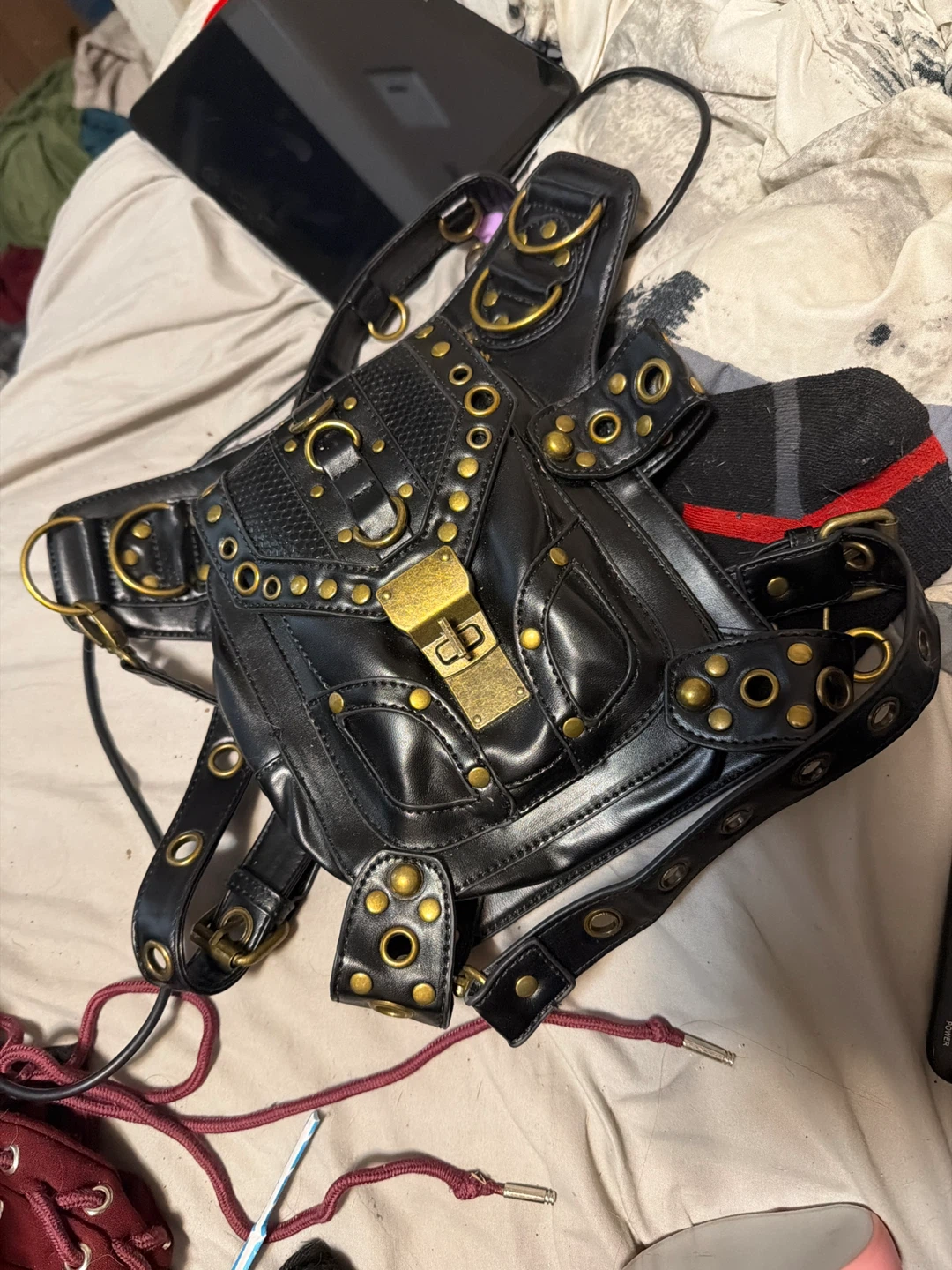 Black Faux Leather Punk Style hip satchel
