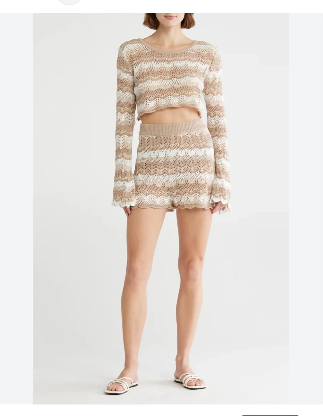 Princess Polly Crochet Knit Set - Tan/White