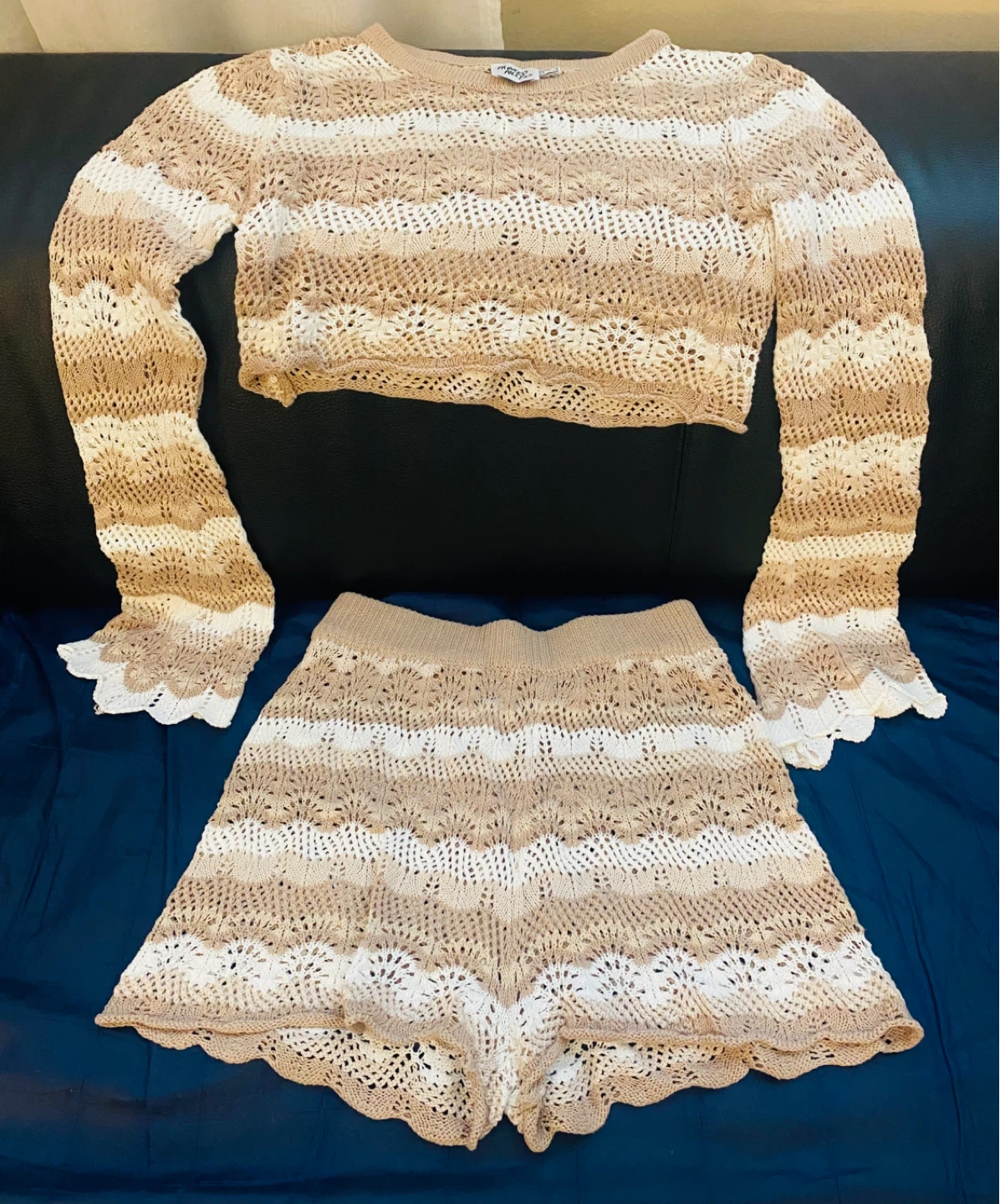 Princess Polly Crochet Knit Set - Tan/White - photo 2