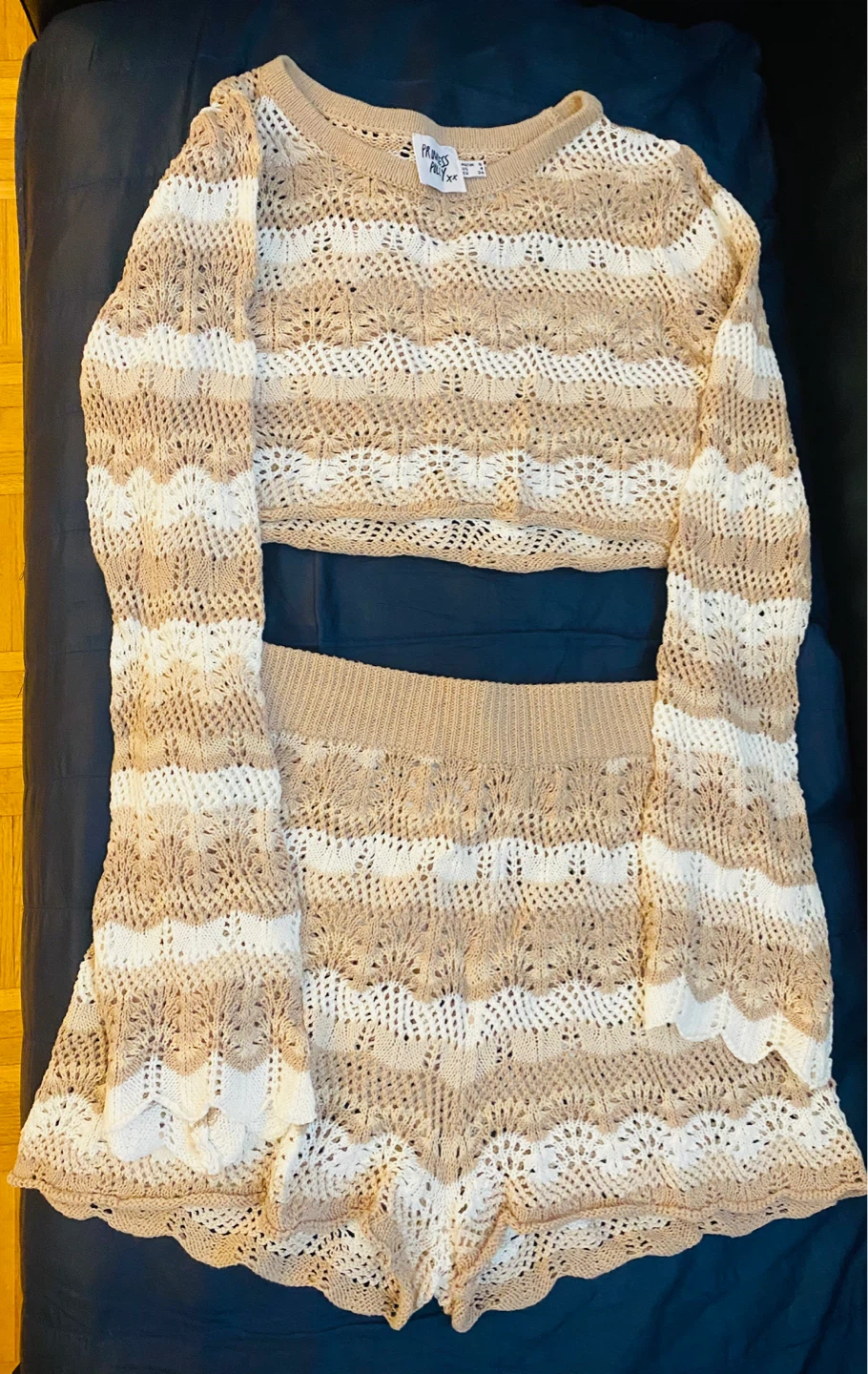 Princess Polly Crochet Knit Set - Tan/White - photo 3