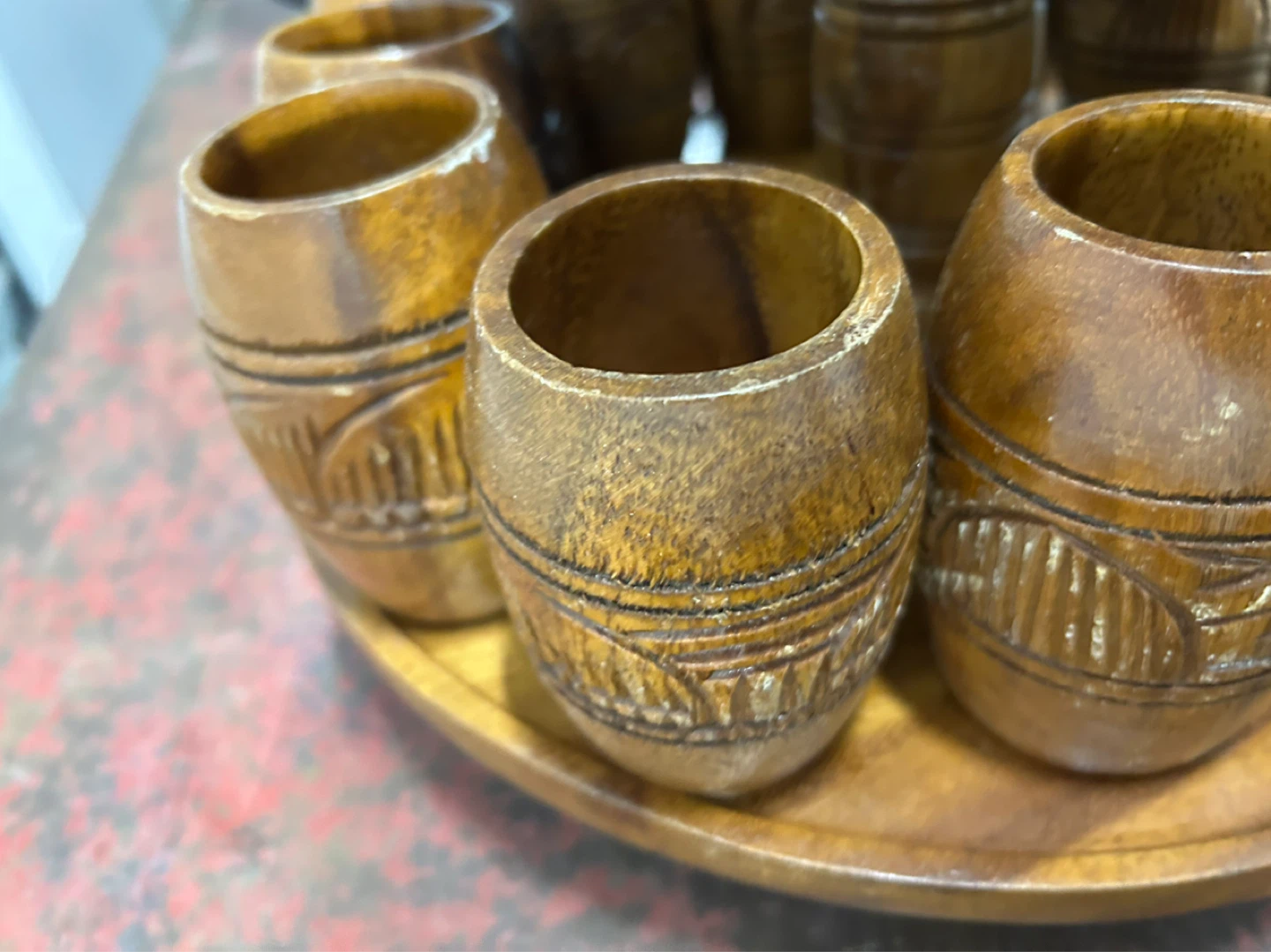Vintage Wooden Beverage Dispenser Set with Cups - photo 5