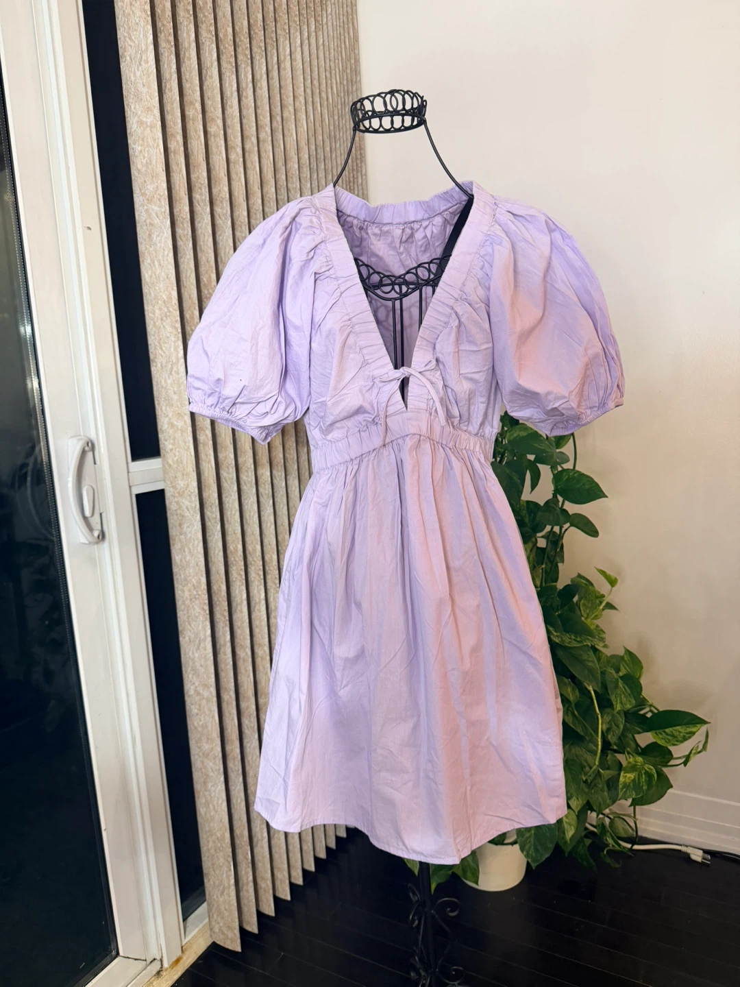 Lilac Puff Sleeve Cotton Dress