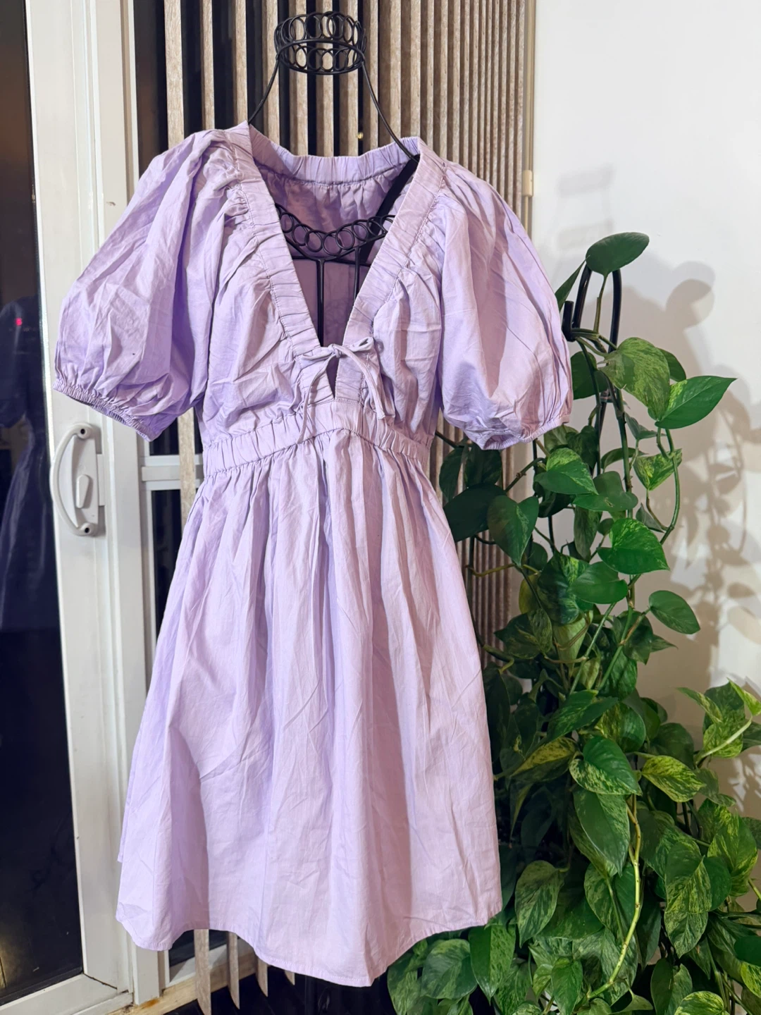Lilac Puff Sleeve Cotton Dress - photo 4