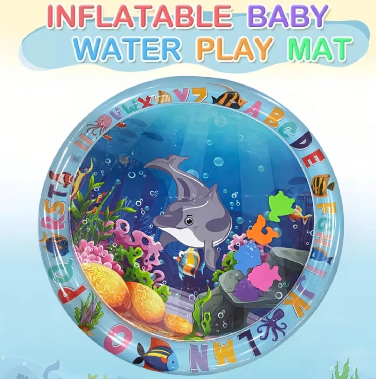 Inflatable Baby Water Play Mat with Alphabet and Ocean Animals - photo 2