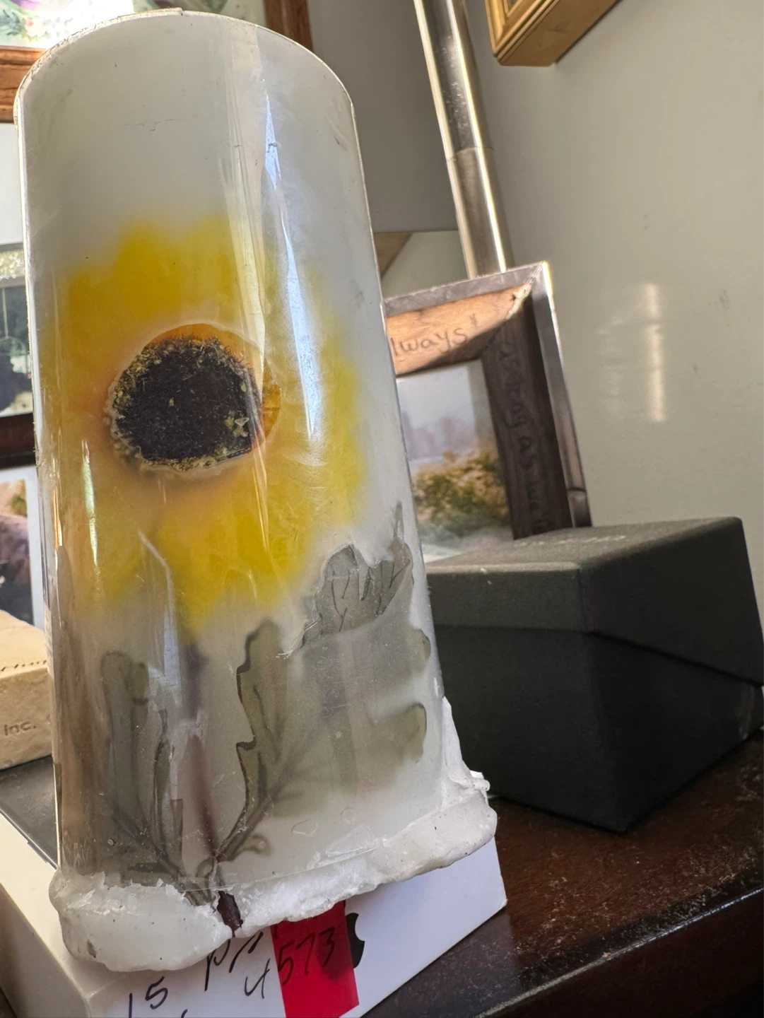 Large Decorative Candle with Sunflower Design