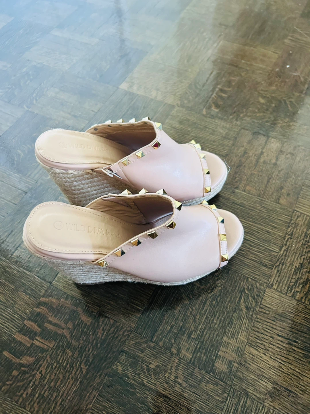 Wild Diva Rose Gold Studded Espadrille Wedge Sandals - photo 3