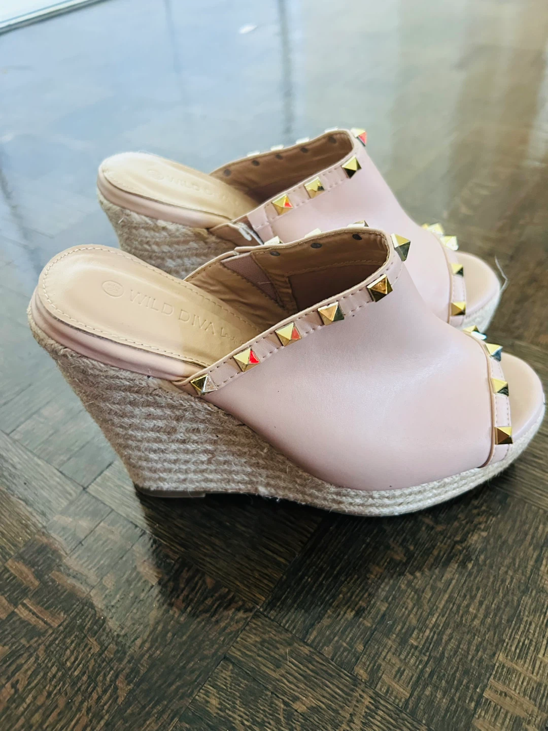 Wild Diva Rose Gold Studded Espadrille Wedge Sandals - photo 2