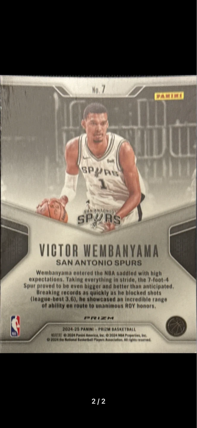 2024-25 Panini Prizm Basketball Victor Wembanyama Card - photo 2