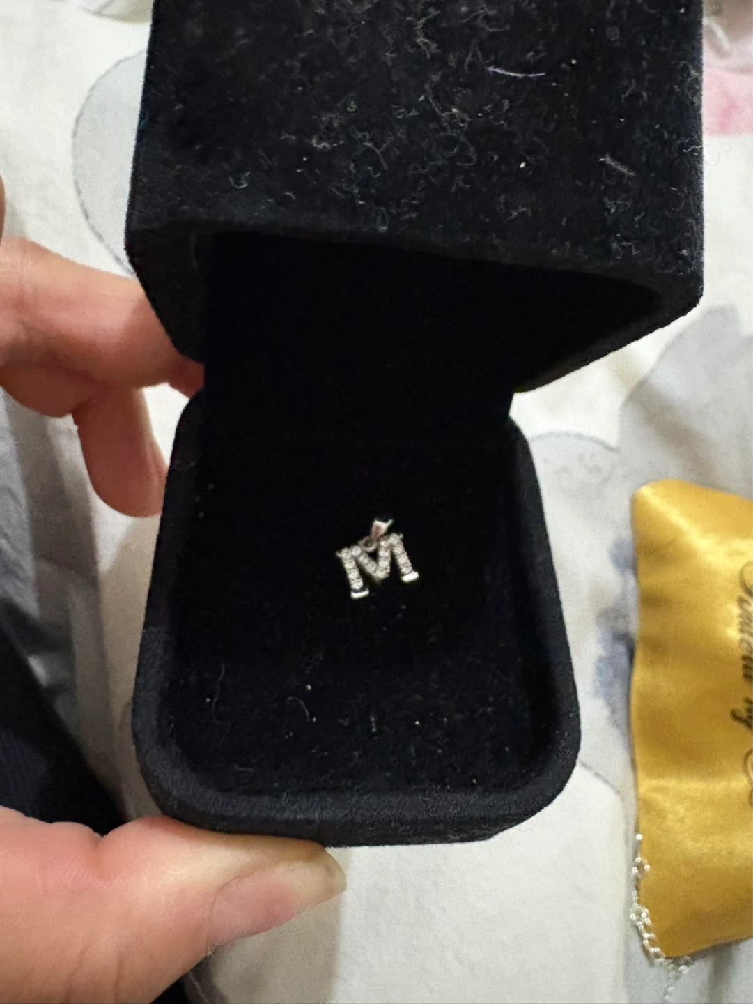 Sterling Silver "M" Initial Pendant with Cubic Zirconia