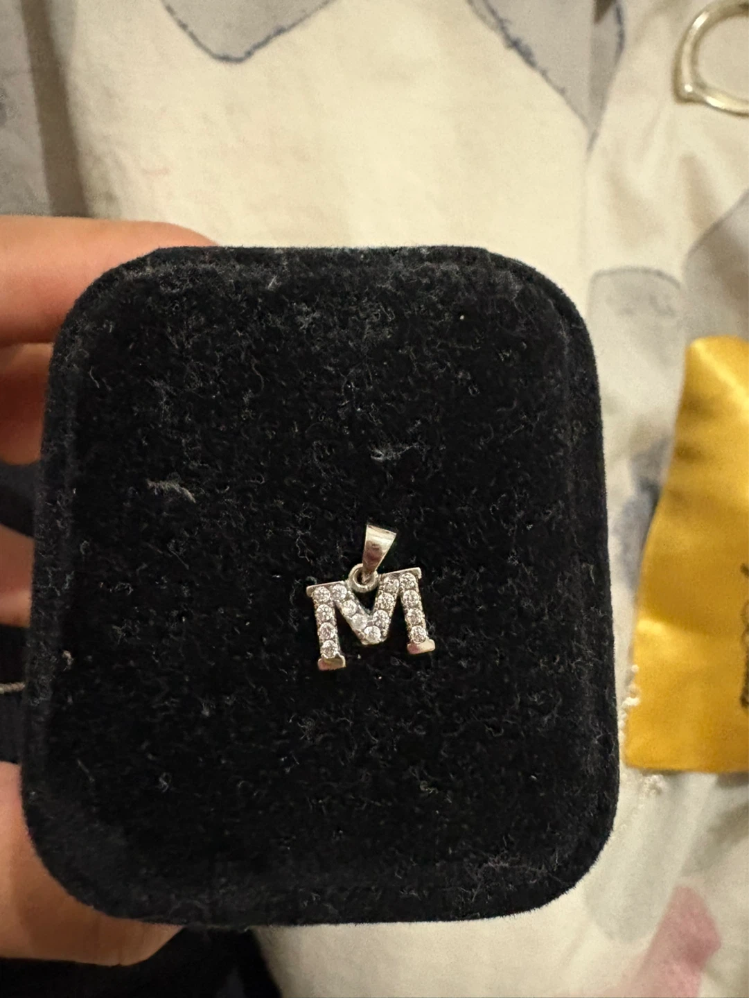 Sterling Silver "M" Initial Pendant with Cubic Zirconia - photo 2